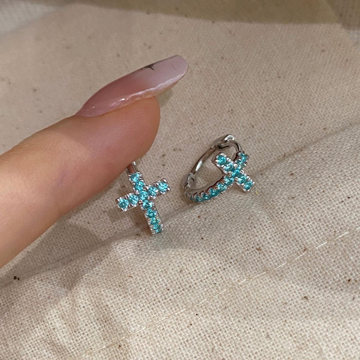 Minimalist Cross Huggie Earrings | Silver Earrings