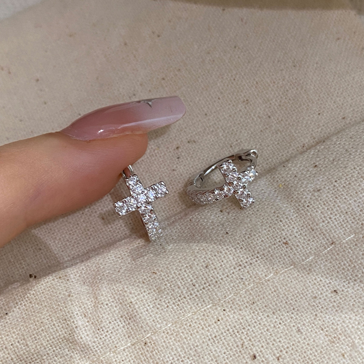 Minimalist Cross Huggie Earrings | Silver Earrings