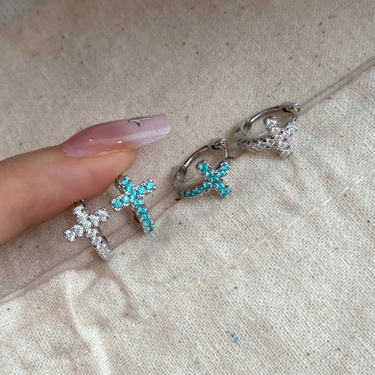Minimalist Cross Huggie Earrings | Silver Earrings