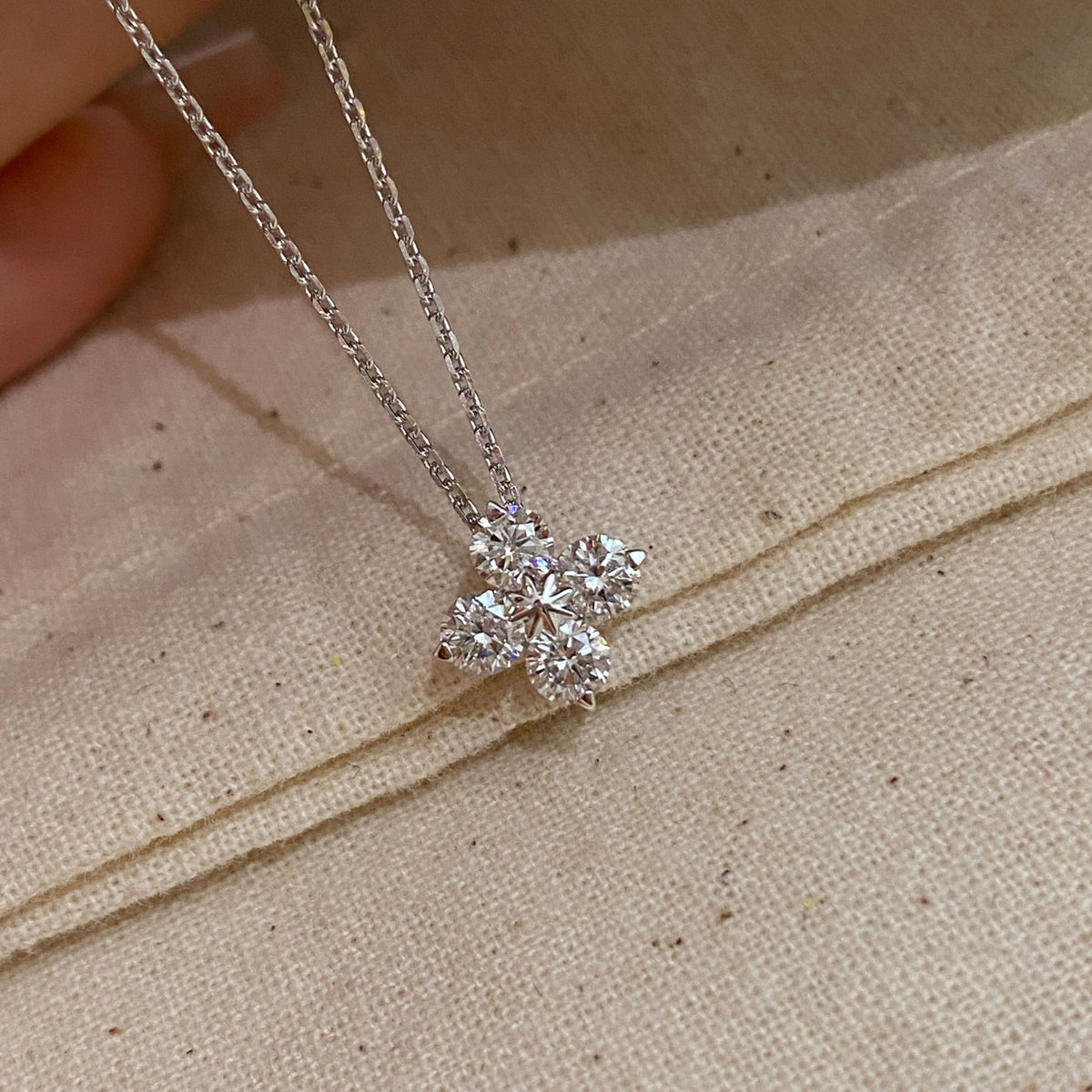 Mini Lab Grown Diamond  Four Leaf Clover Pendant | Silver Necklace