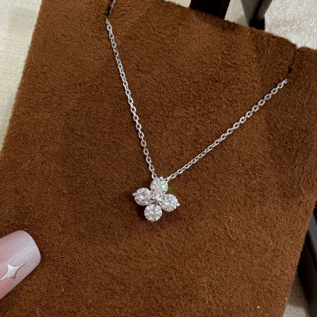 Mini Lab Grown Diamond  Four Leaf Clover Pendant | Silver Necklace