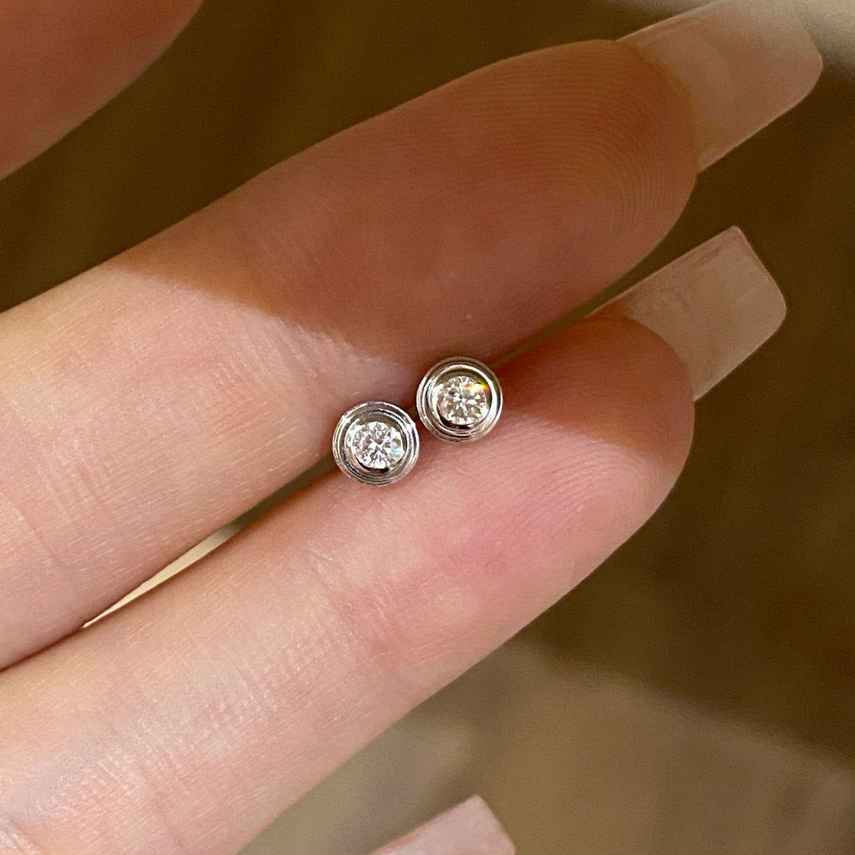 Mini Lab Grown Diamond Solitaire Stud Earrings  | Silver Earrings