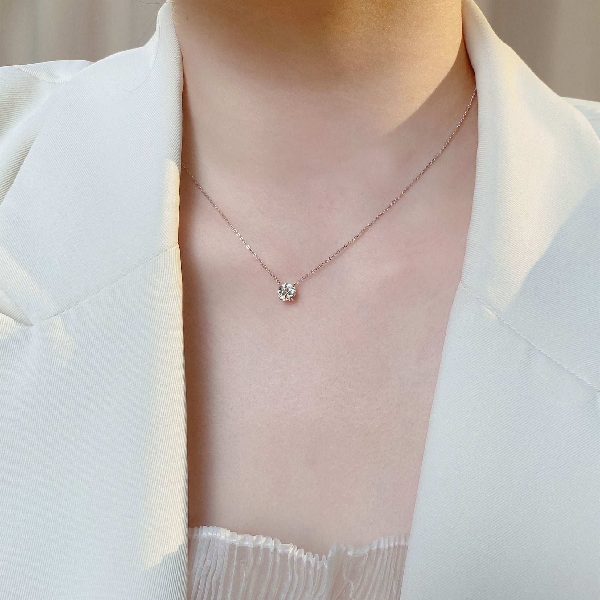 Simple Four-Prong Solitaire Pendant | Silver Necklace