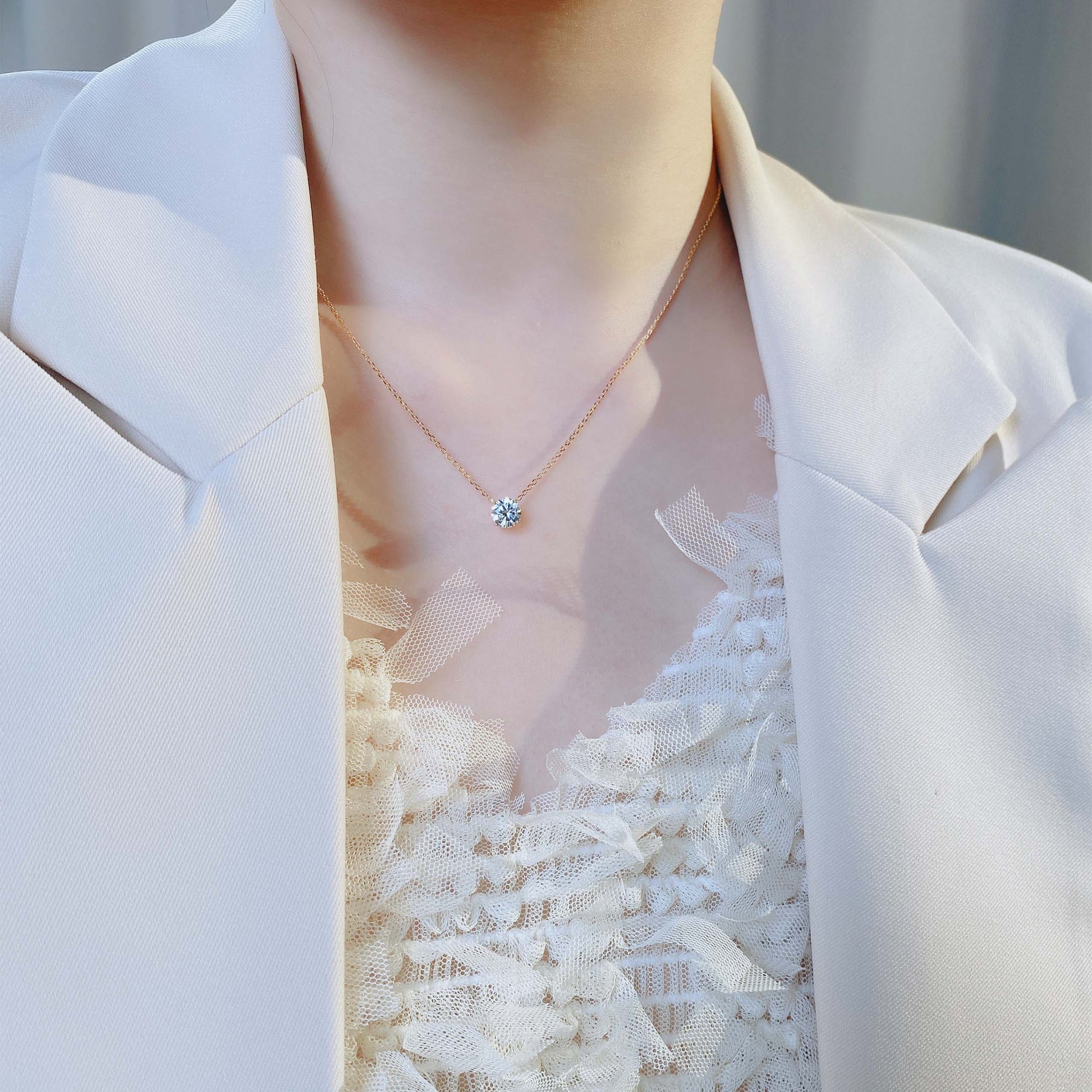 Simple Four-Prong Solitaire Pendant | Silver Necklace