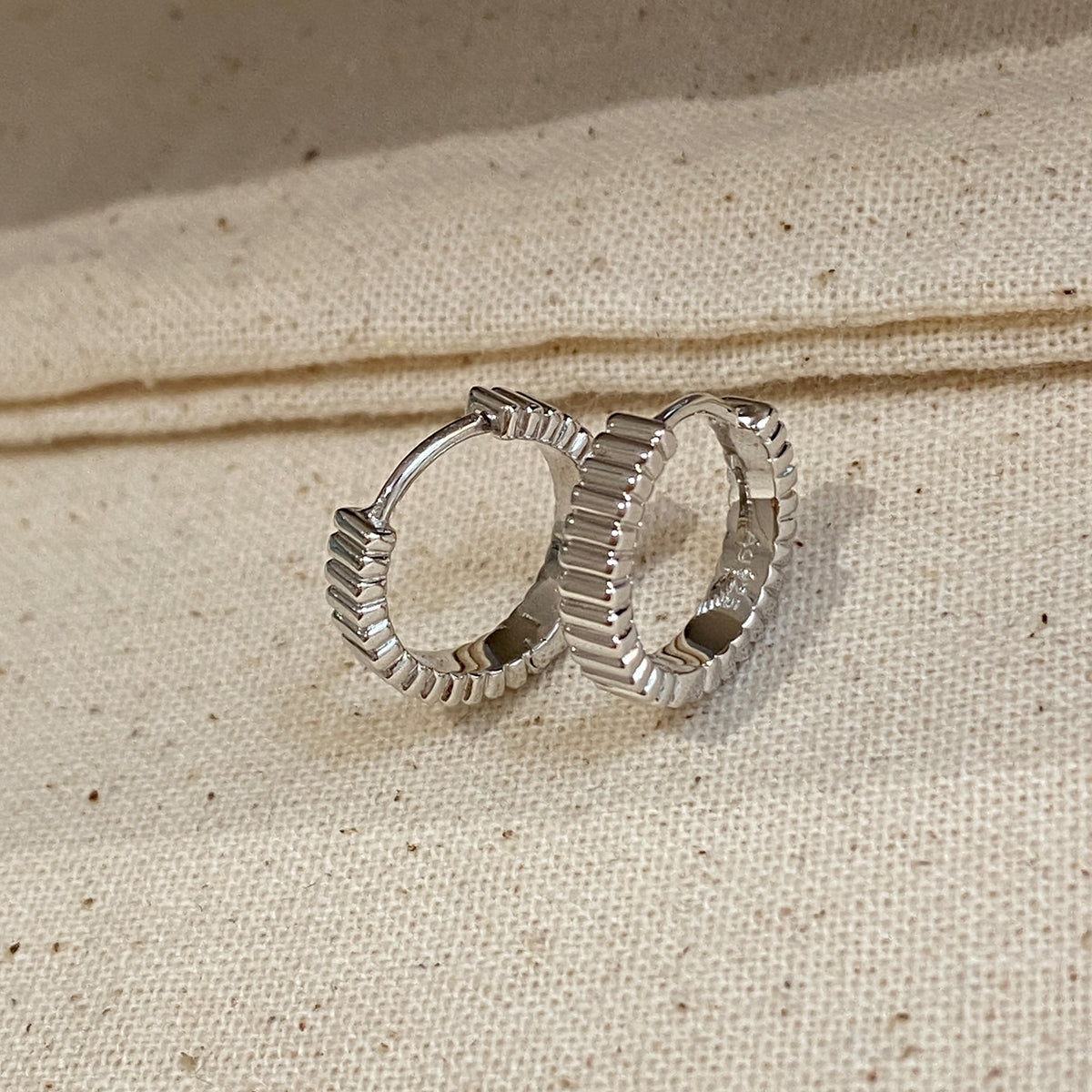 Fluted Ribbed Hoop Earrings | Silver Earrings