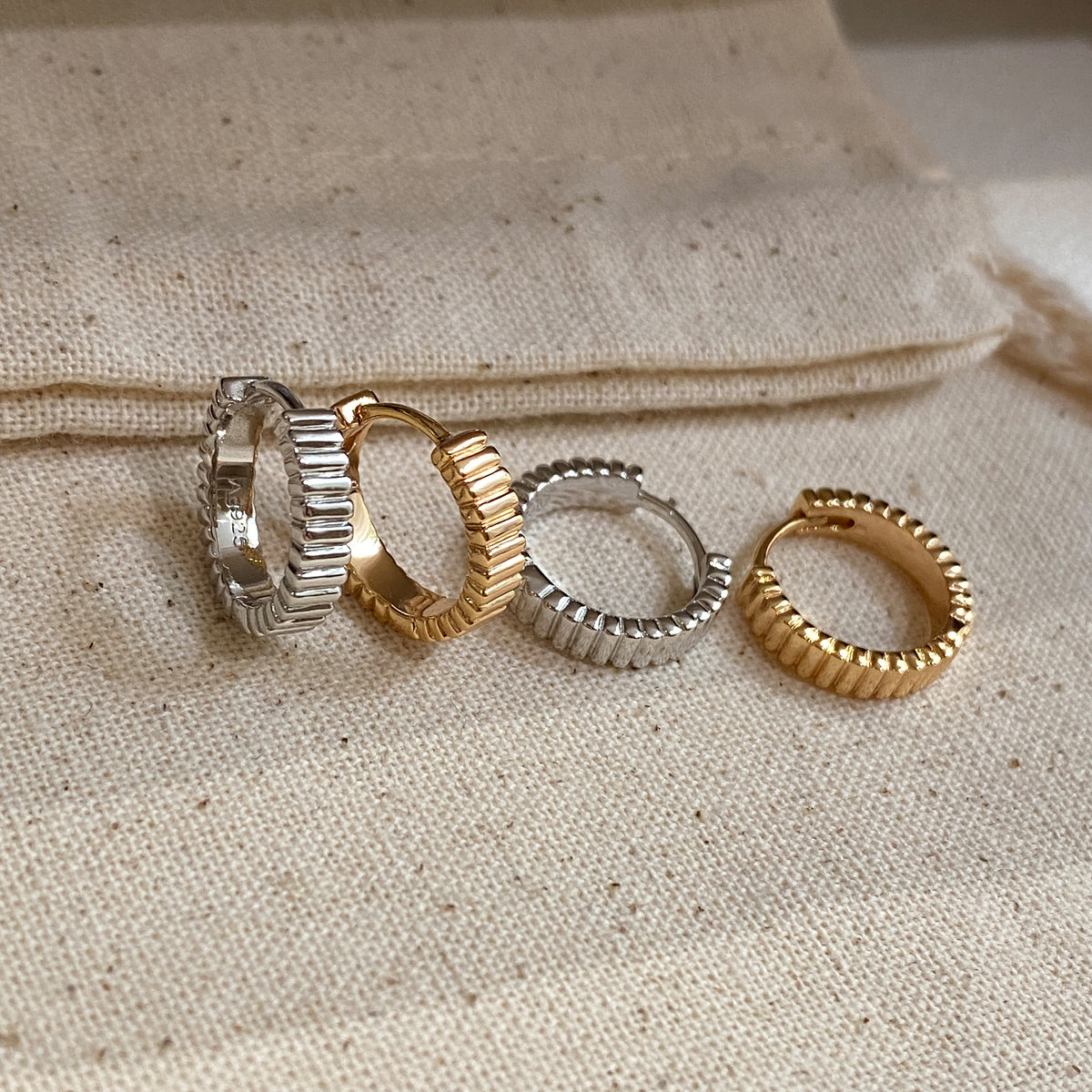 Fluted Ribbed Hoop Earrings | Silver Earrings