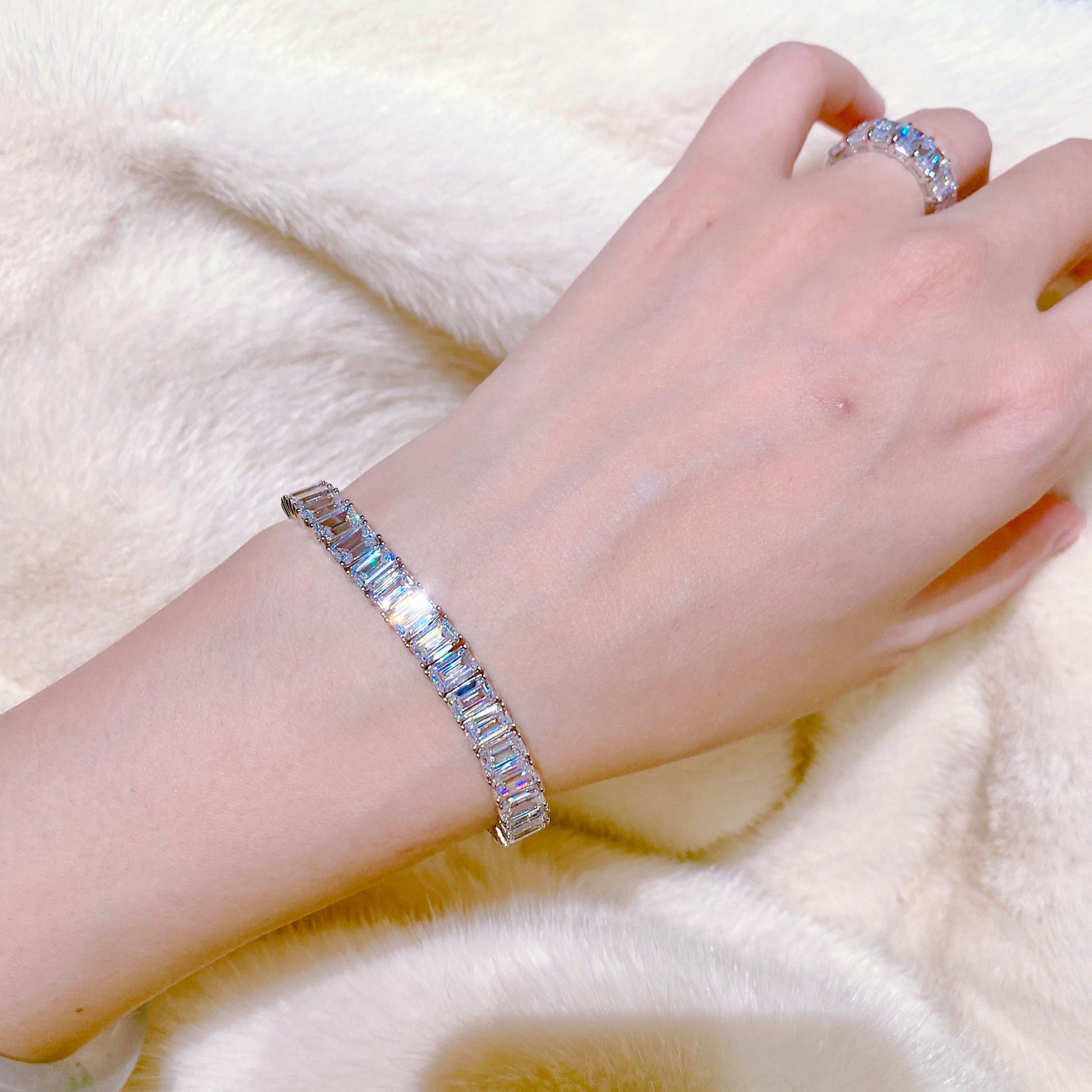 Trendy Emerald-Cut Tennis Bracelet | Silver Bracelet