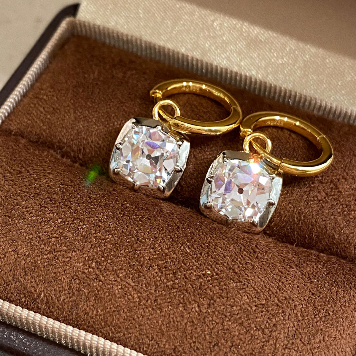 Old Mine Cut Cushion Drop  Earrings｜Silver Earrings