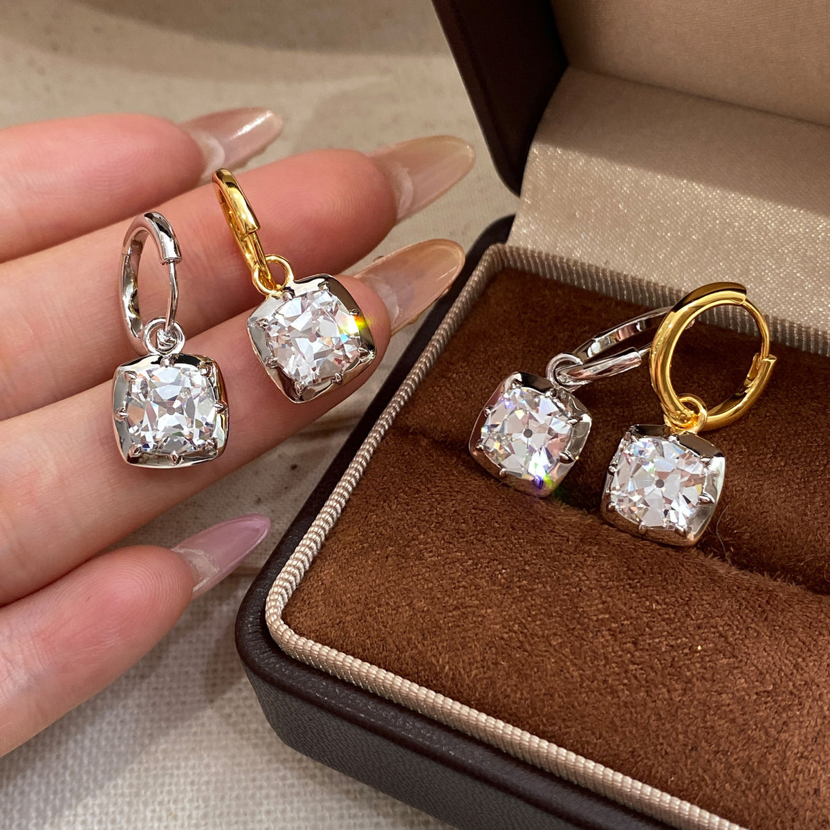 Old Mine Cut Cushion Drop  Earrings｜Silver Earrings