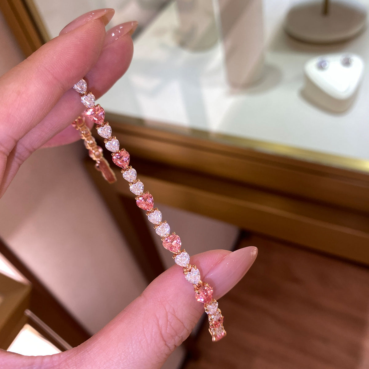 Lab Grown Padparadscha Heart Bracelet ｜Silver Bracelet