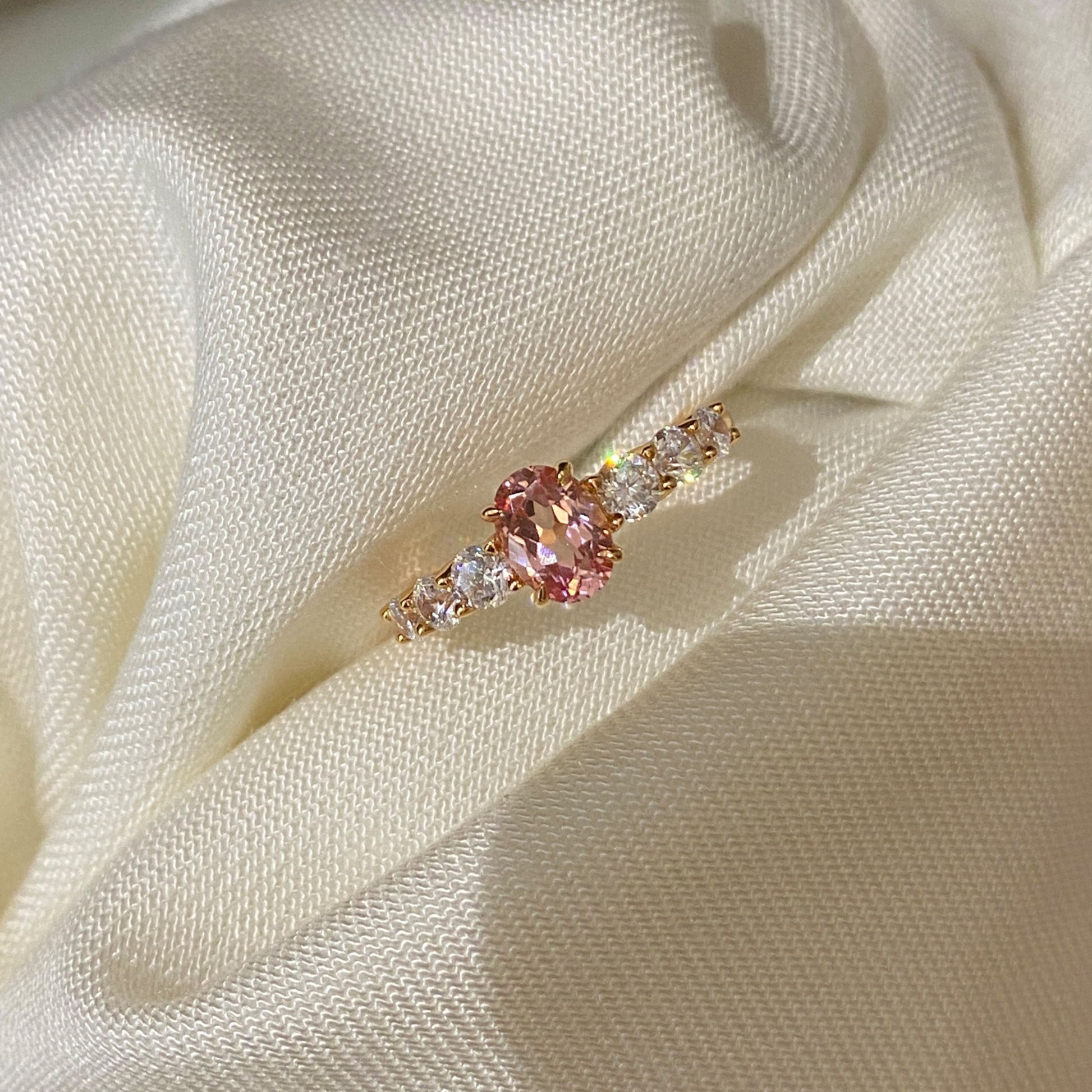 Padparadscha Pink Gem Oval Band Ring | Silver  Ring