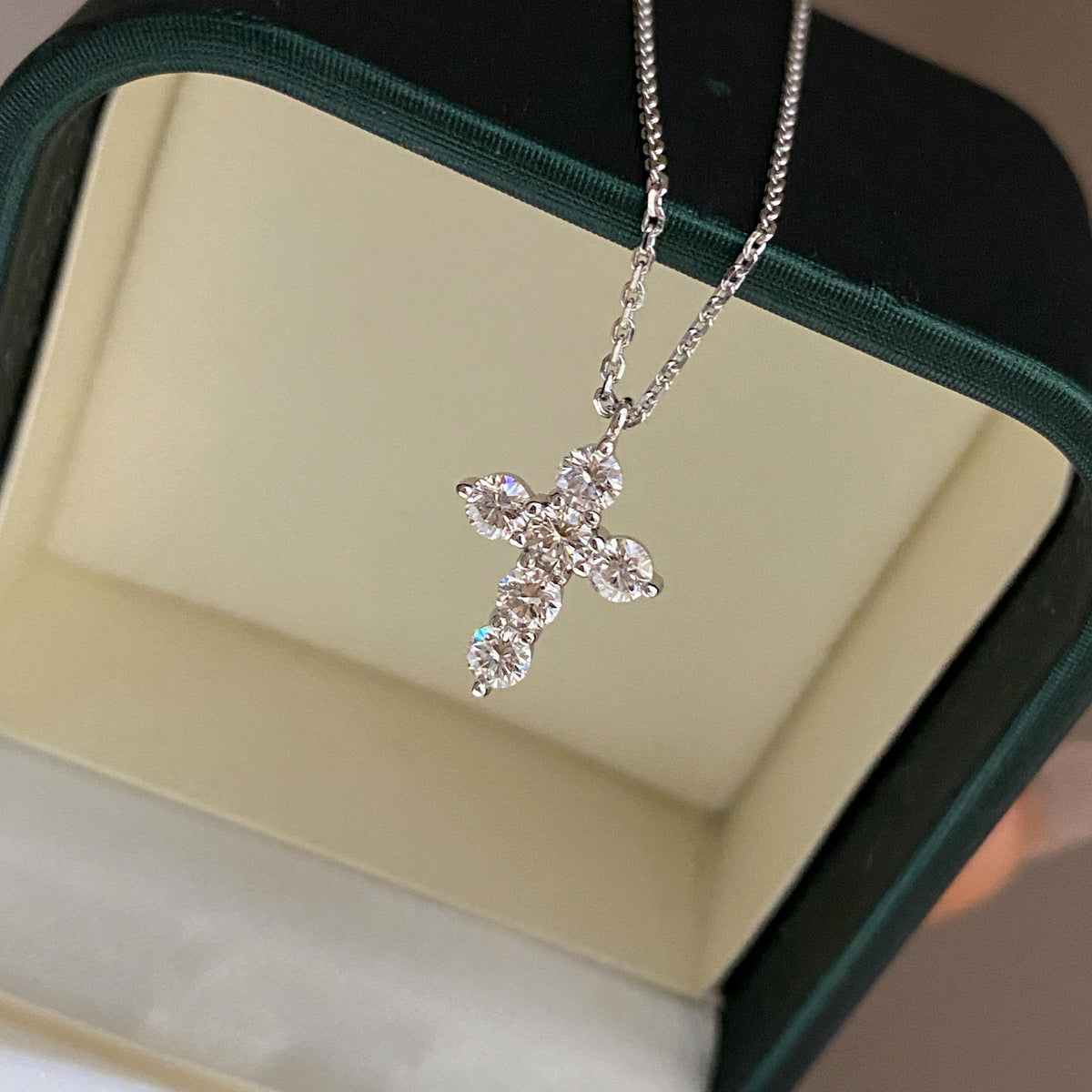 Mini Lab Grown Diamond Cross Pendant | Silver Necklace