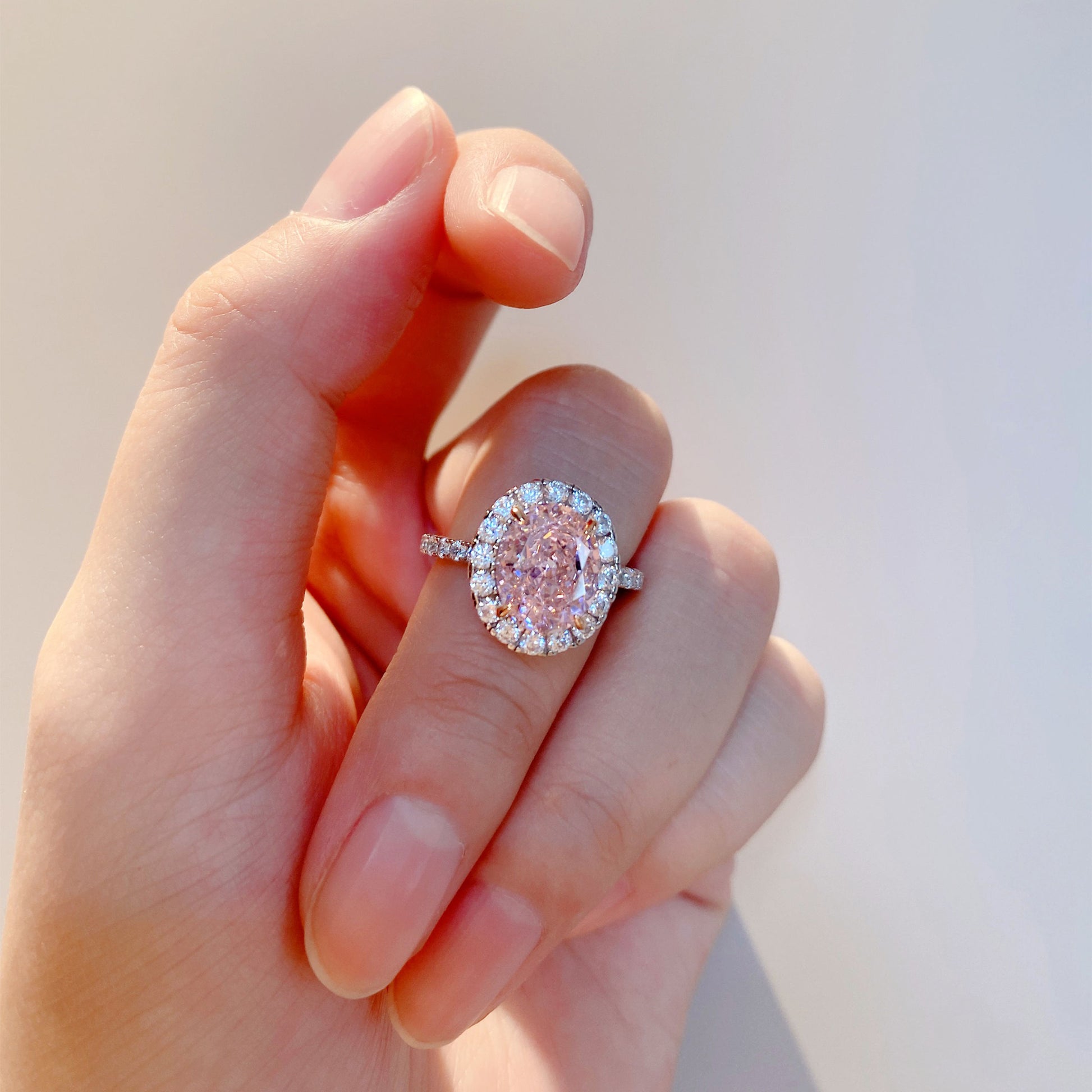 3ct Pink Gemstone Halo Ring | Silver Ring