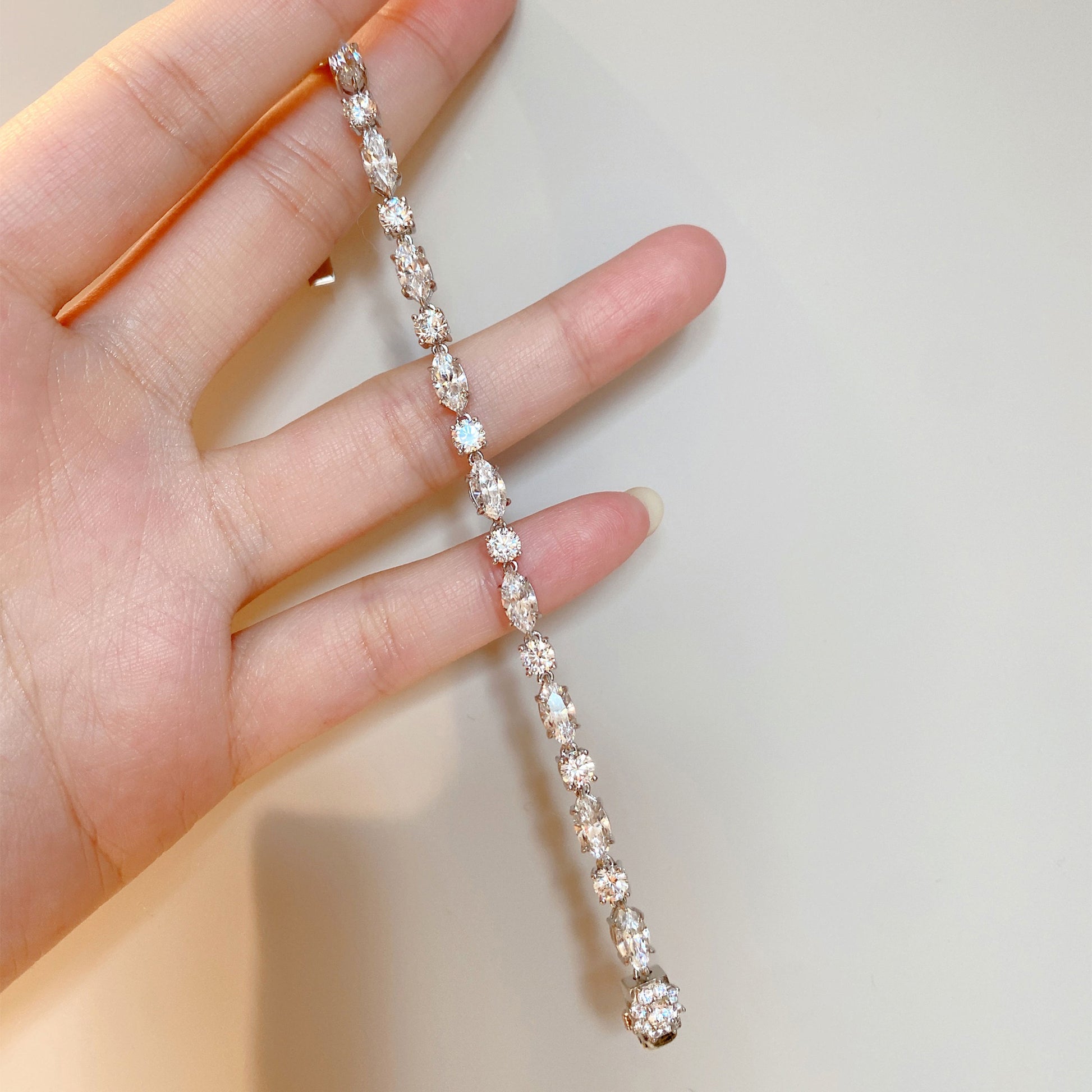 Elegant Marquise & Round Cut Tennis Silver Bracelet