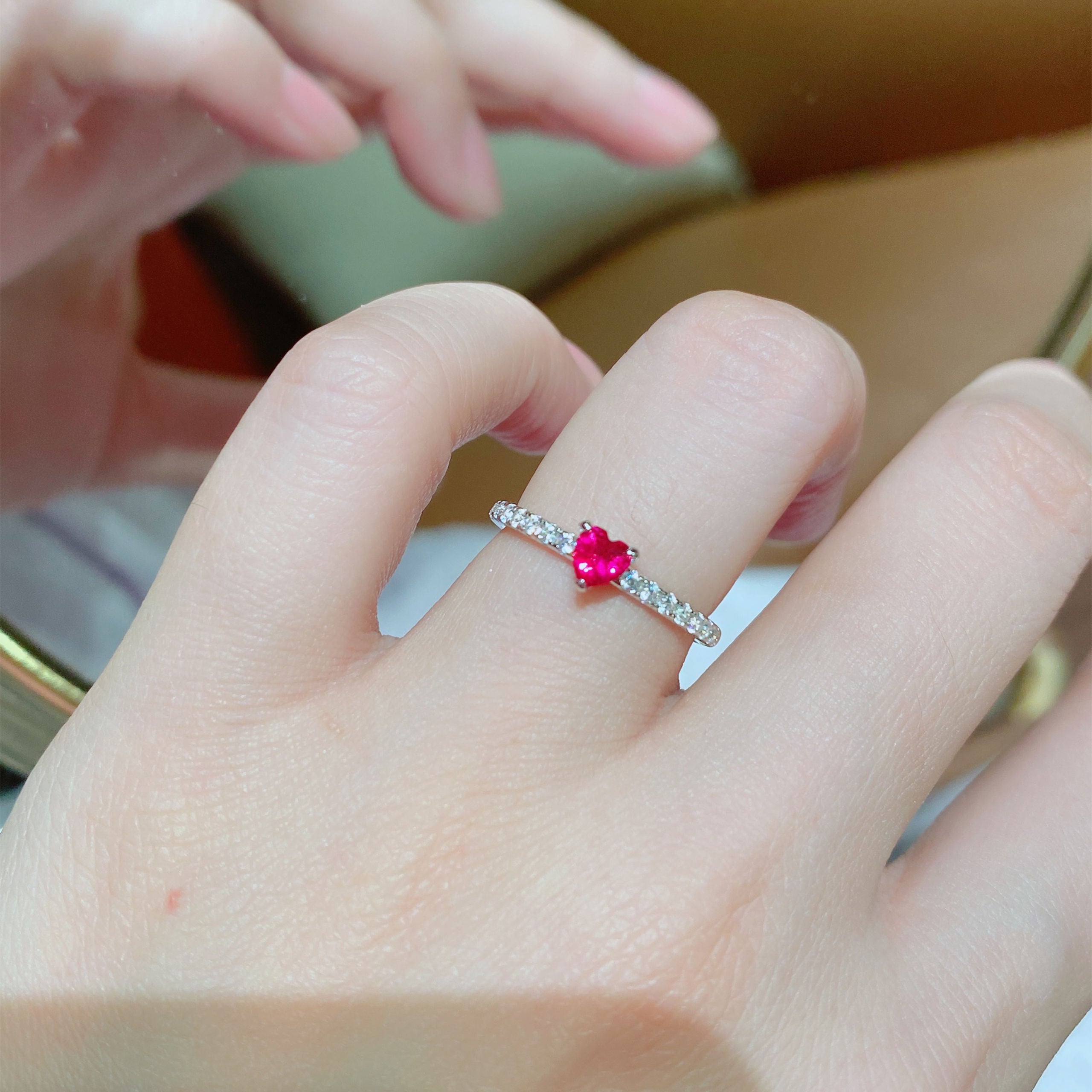 Red Gemstone Heart Ring | Silver Ring