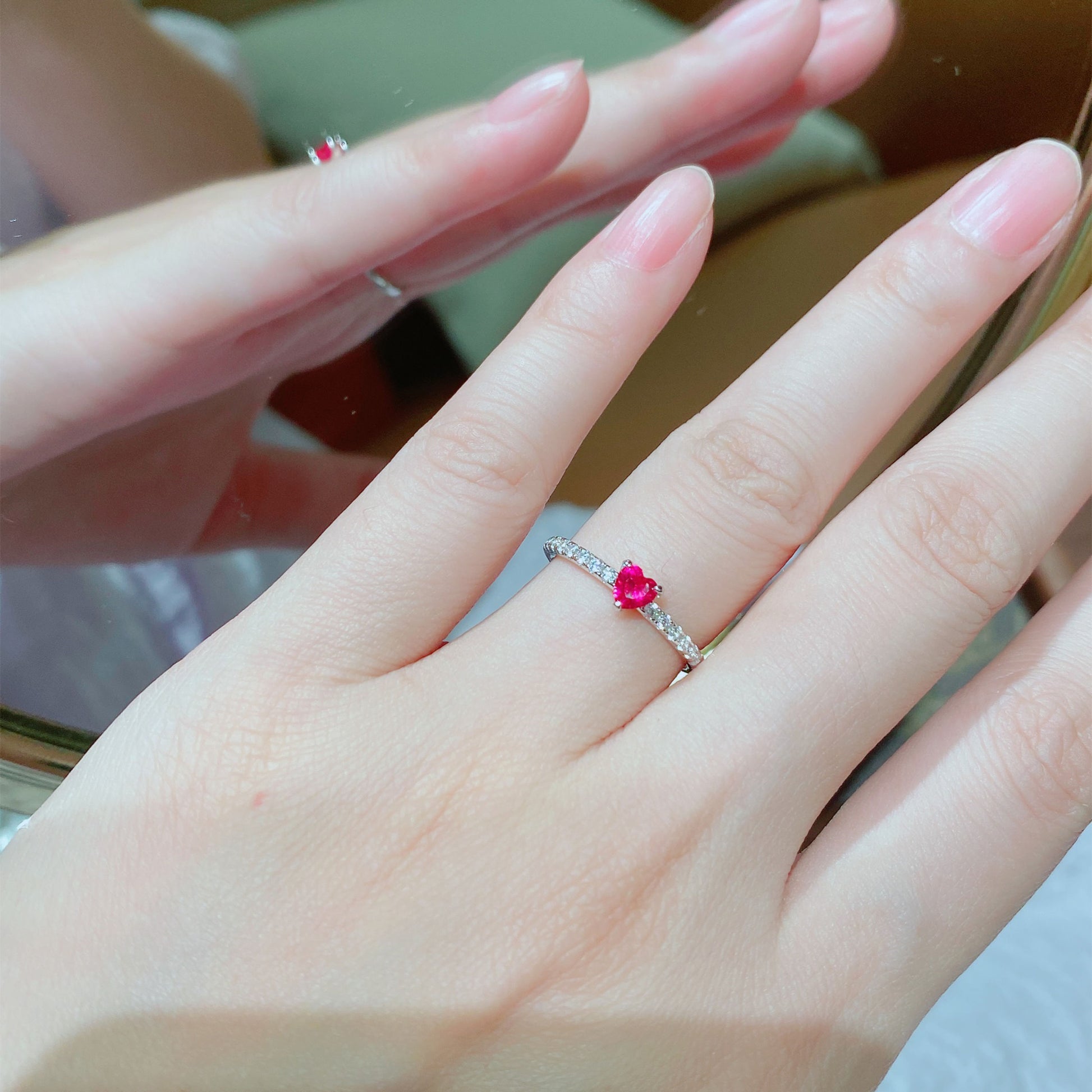 Red Gemstone Heart Ring | Silver Ring
