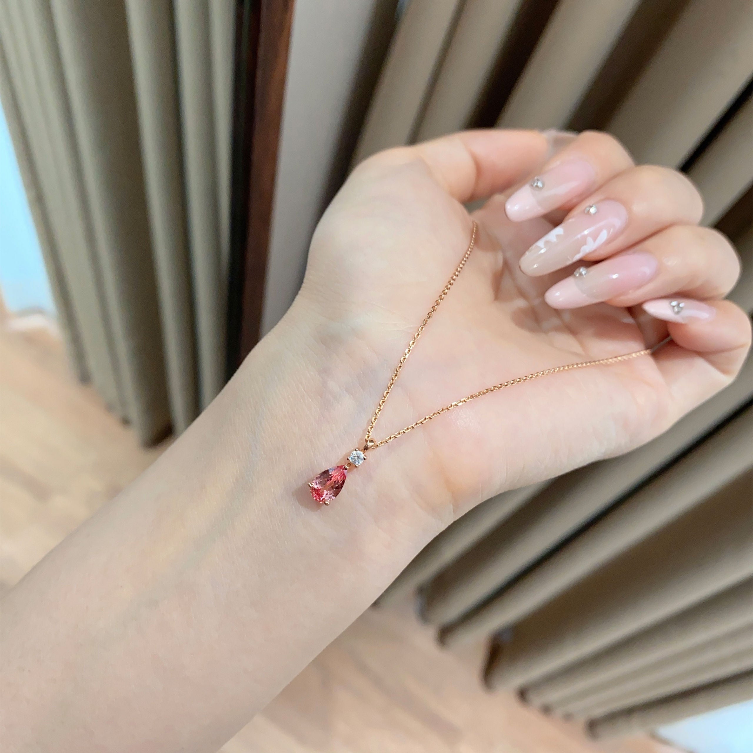 Lab-Grown Padparadscha Teardrop Necklace｜Silver Necklace