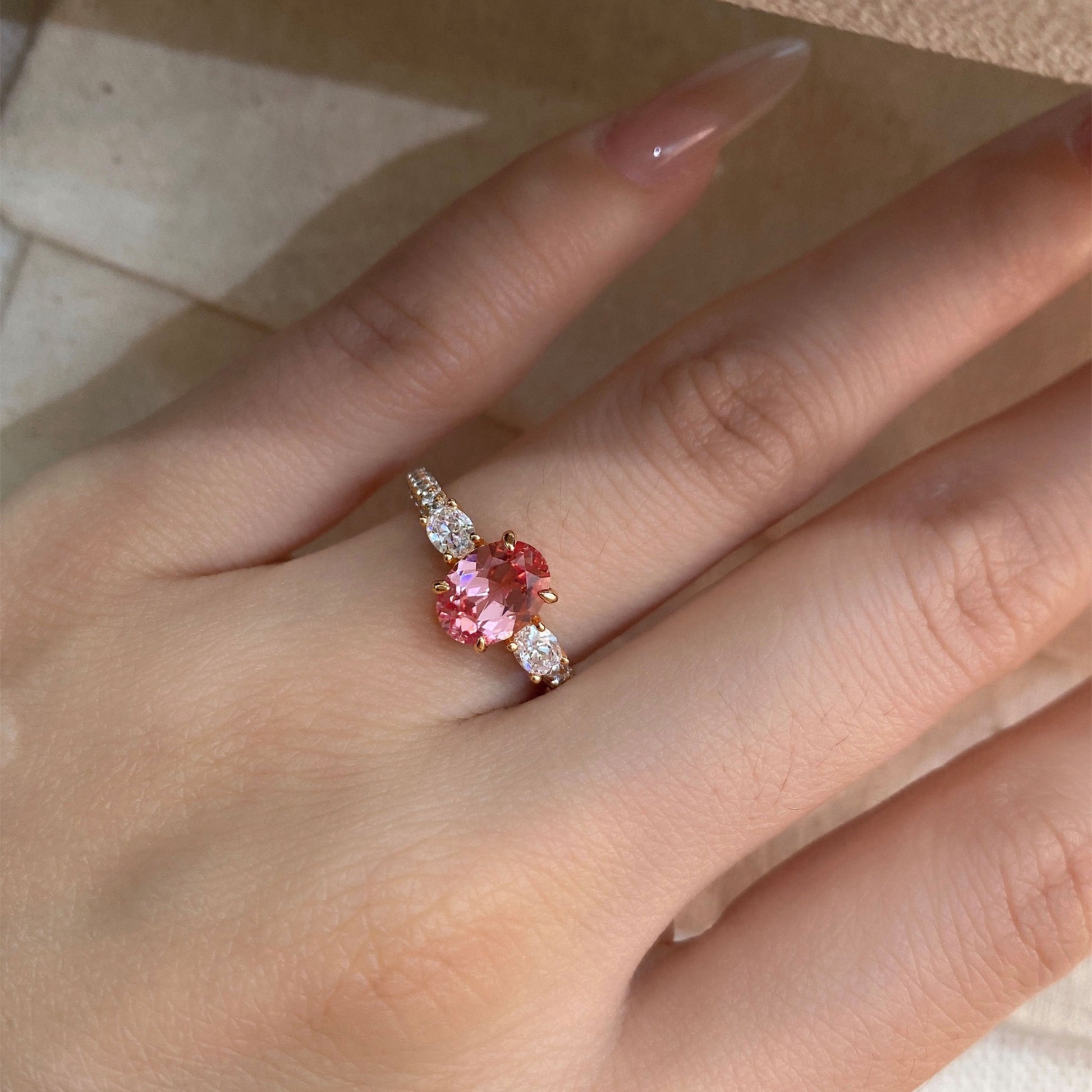 Padparadscha Pink Gem Oval Cut Ring | Silver  Ring