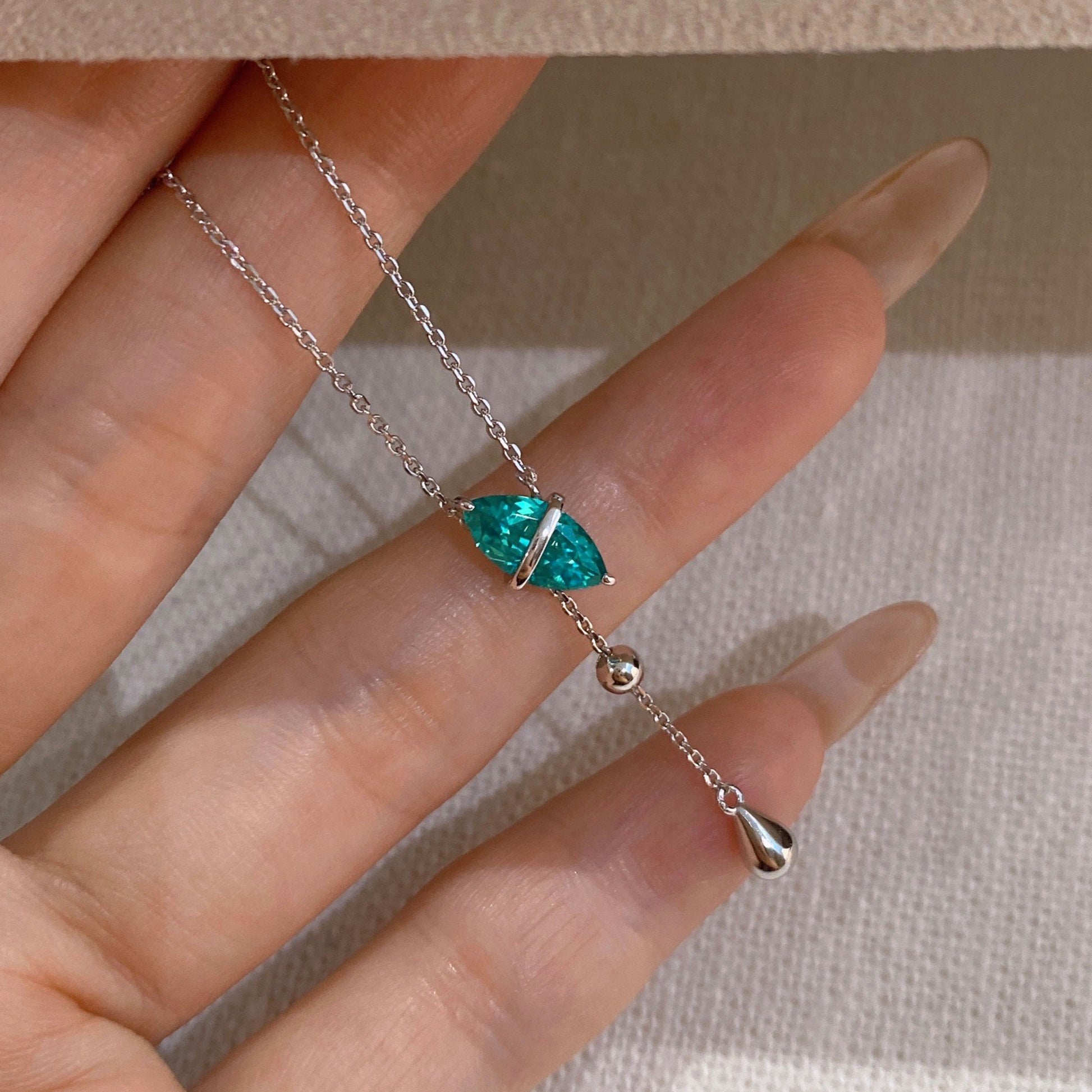 Marquise Y-Shaped Tassel Necklace｜Silver Necklace
