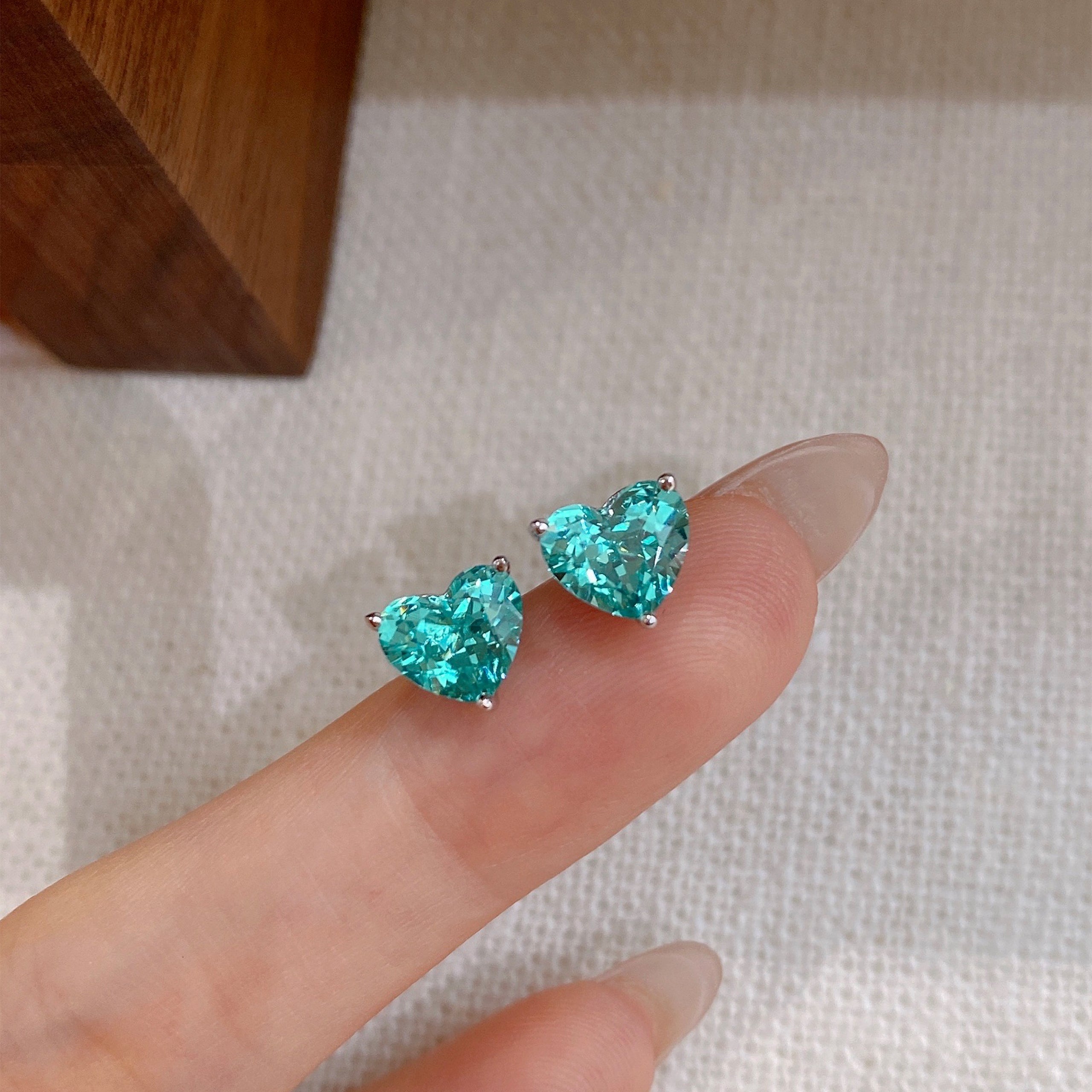 Blue Gemstone Heart  Earrings | Silver Earrings