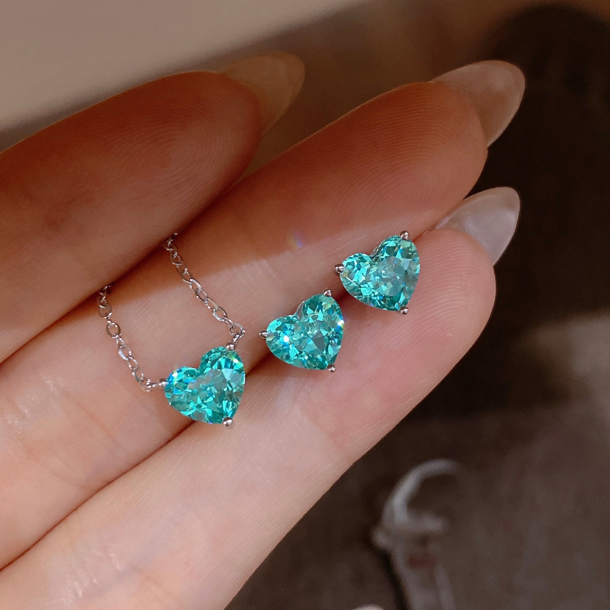 Blue Gemstone Heart  Earrings | Silver Earrings