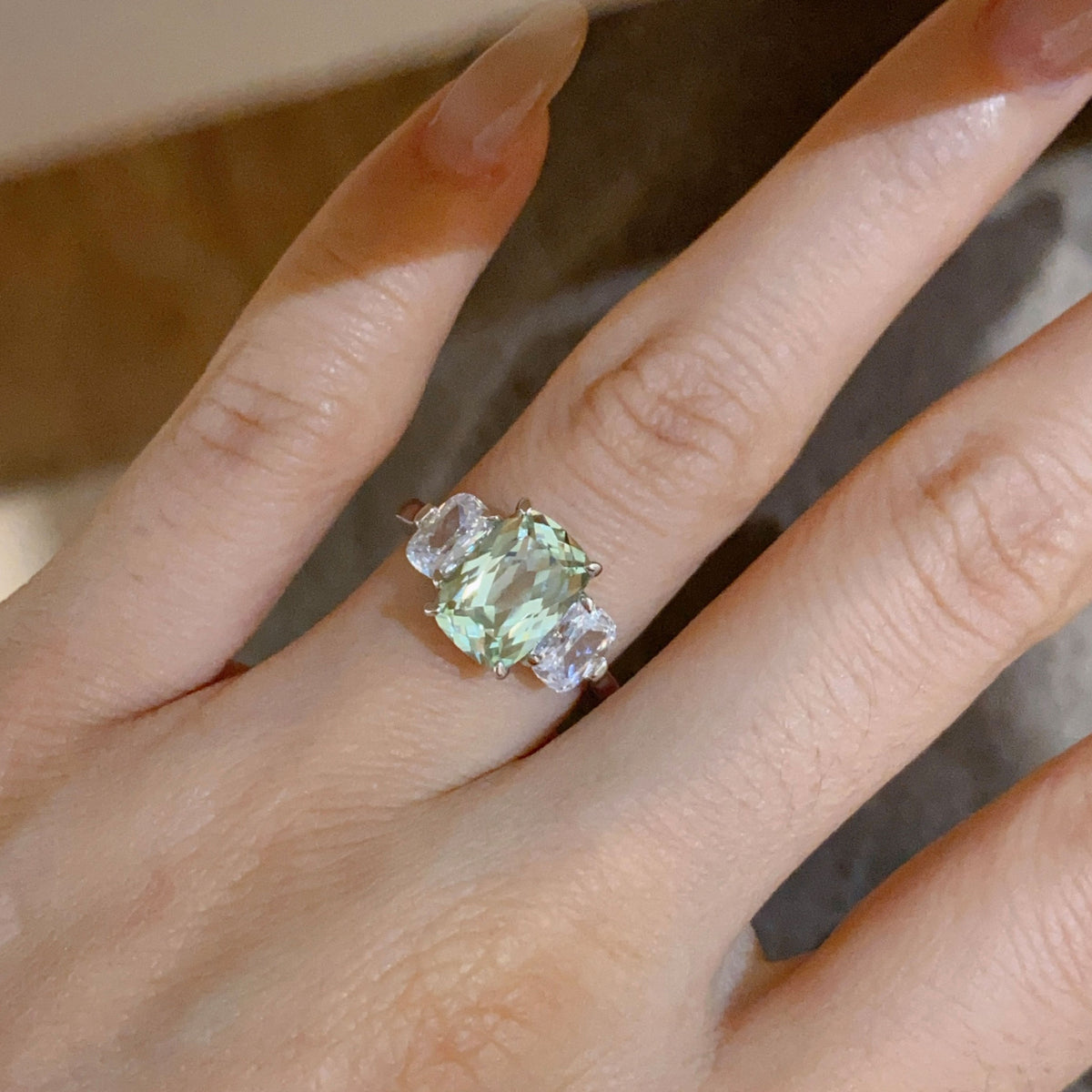 Mint Green Three Stone Ring  | Silver Ring