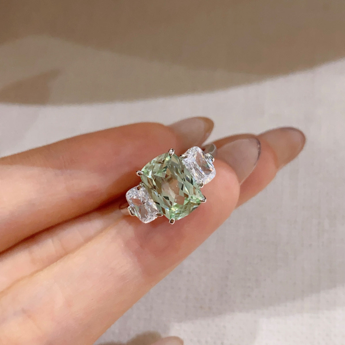 Mint Green Three Stone Ring  | Silver Ring