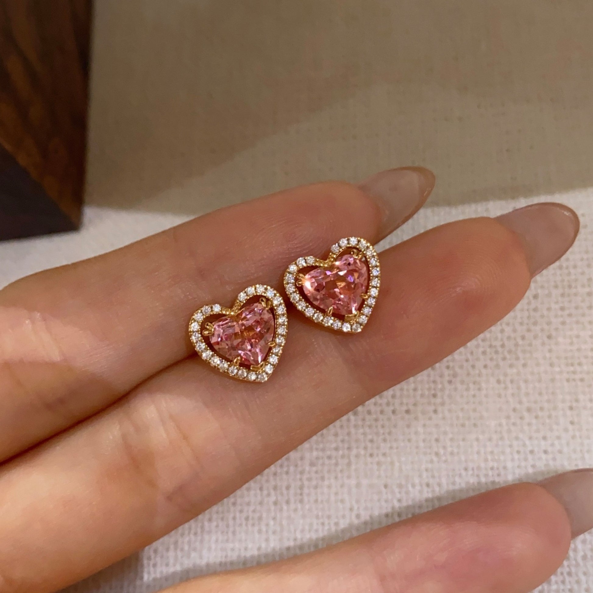 Lab-Grown Padparadscha Heart Stud Earrings | Silver Earrings