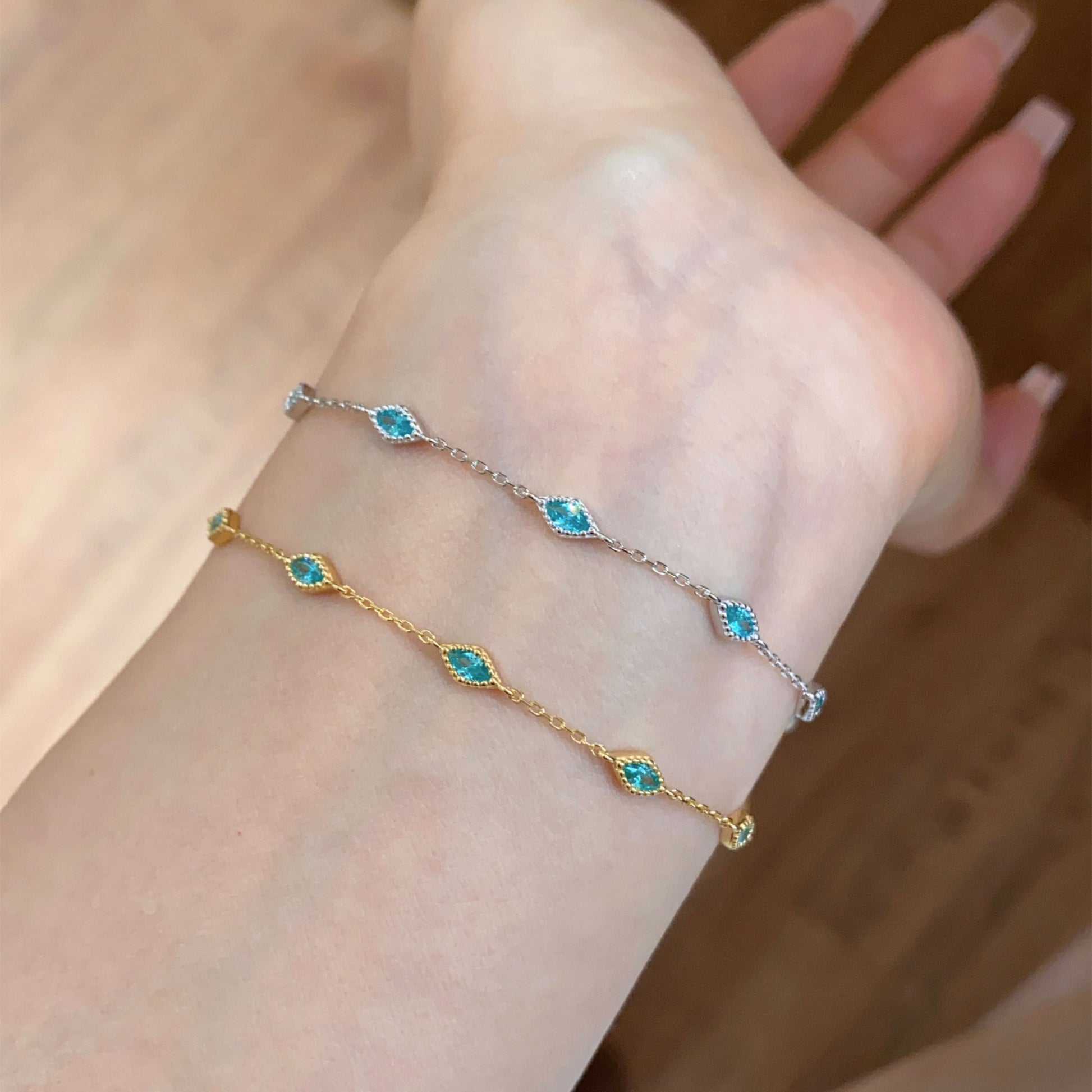 Vintage Beaded Edge Marquise Bracelet ｜Silver Bracelet