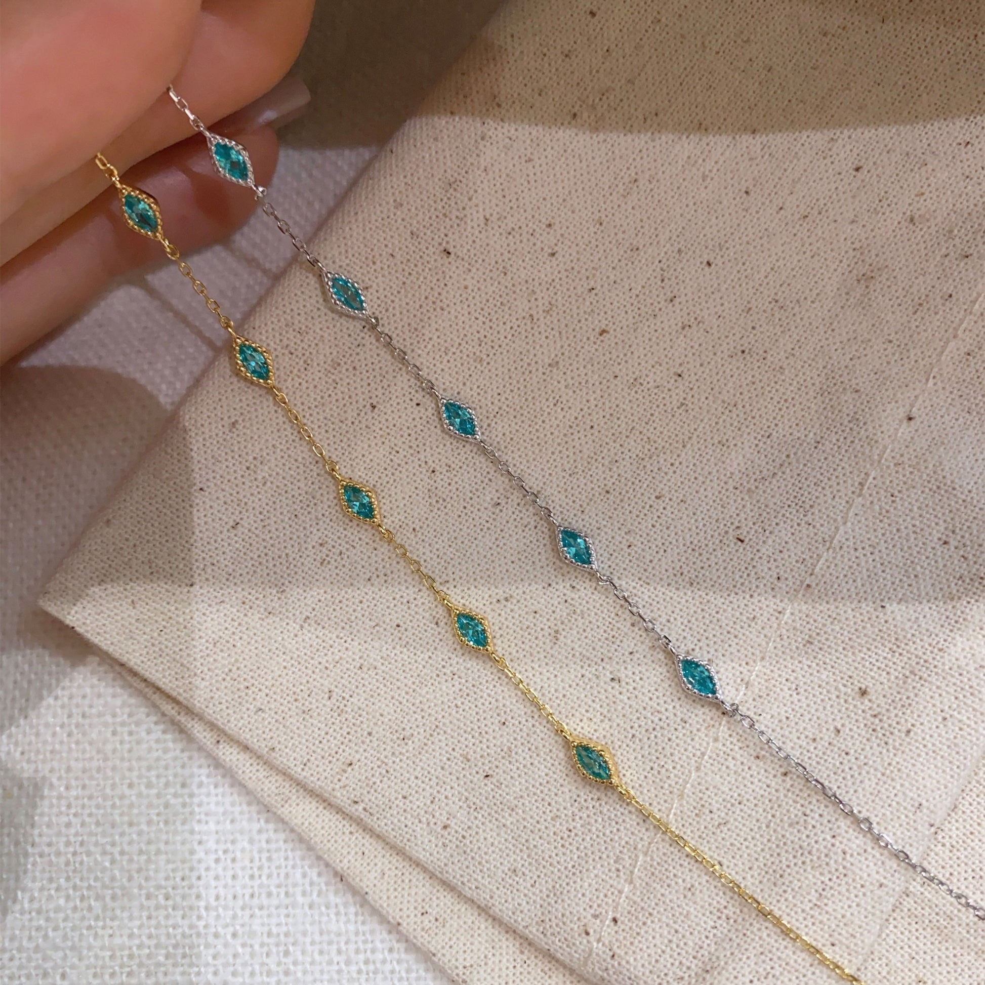 Vintage Beaded Edge Marquise Bracelet ｜Silver Bracelet