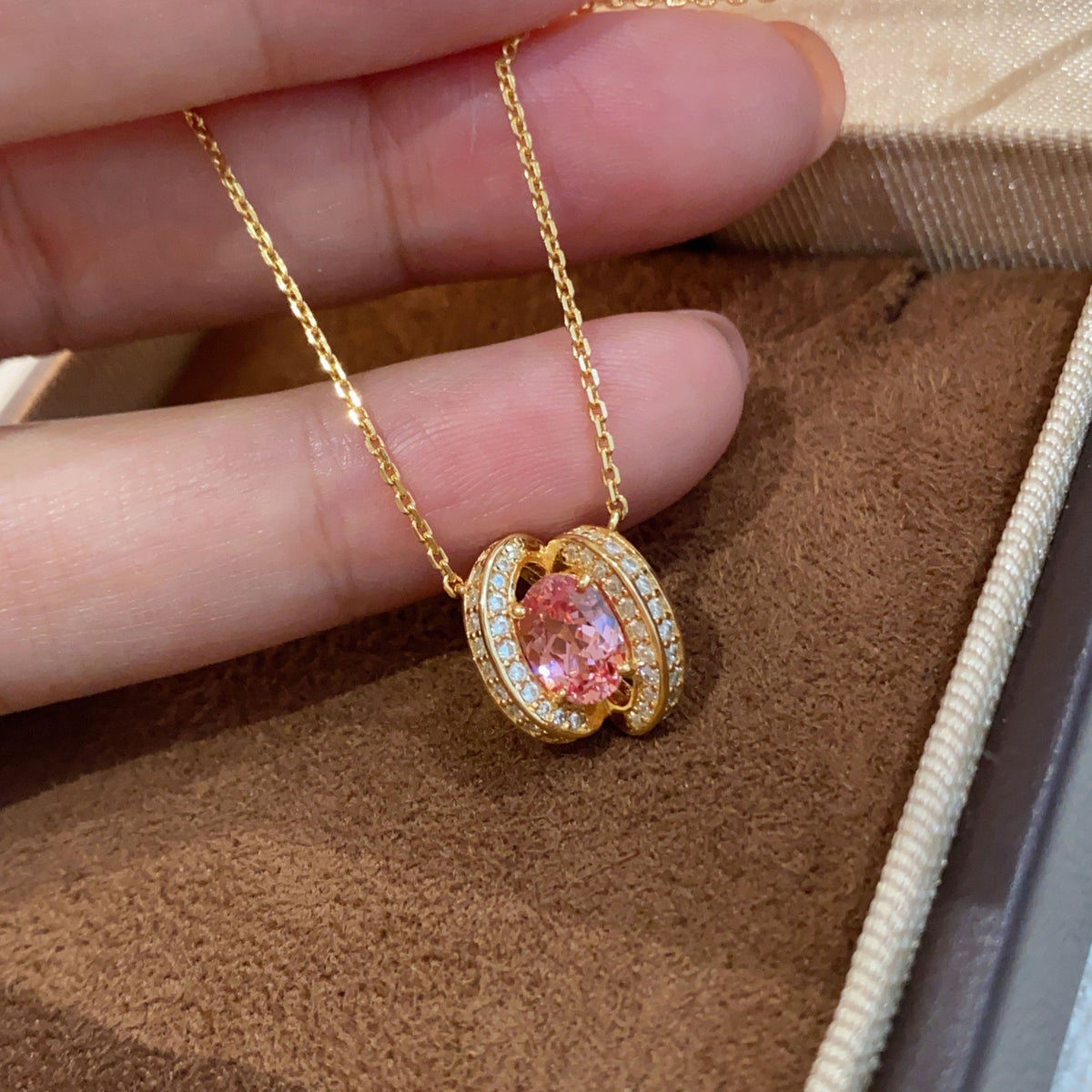 Lab-Grown Padparadscha Oval Necklace | Silver Necklace