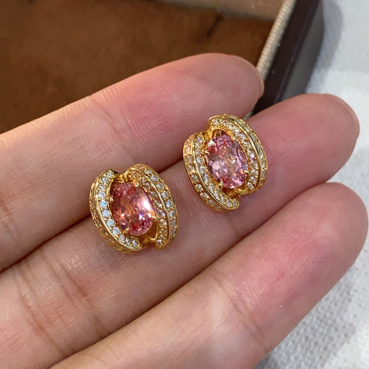 Lab-Grown Padparadscha Oval Stud Earrings | Silver Earrings