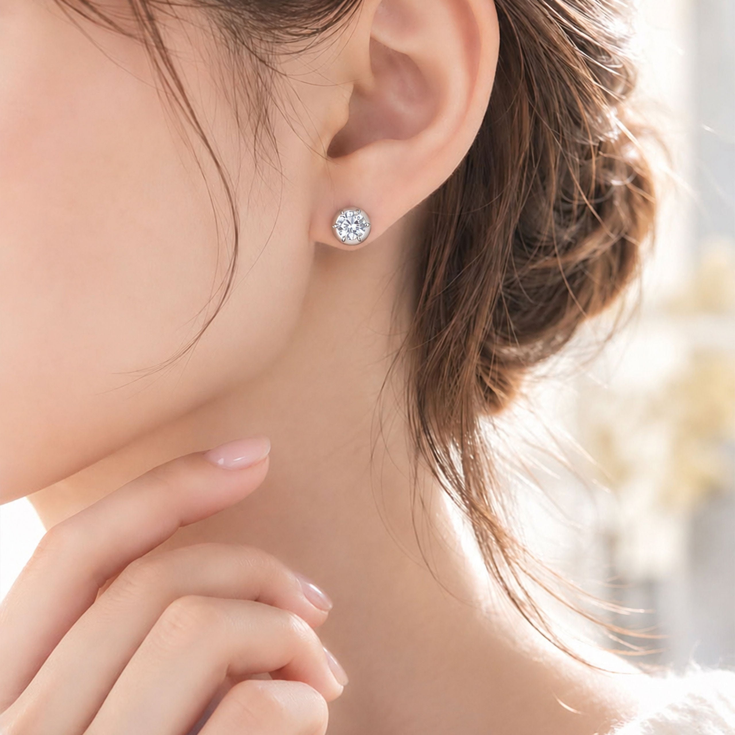 Hailey Round Stud Earrings｜Silver Earrings