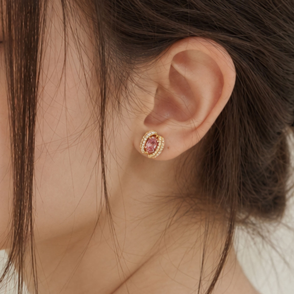 Lab-Grown Padparadscha Oval Stud Earrings | Silver Earrings