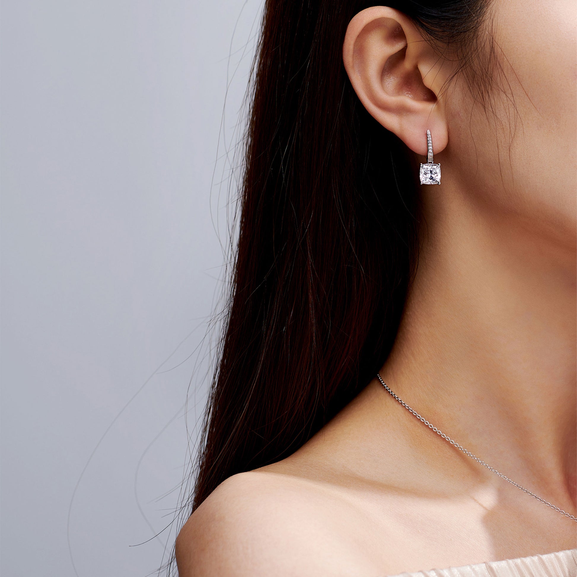 Cushion Cut Drop Earrings | Silver Earrings