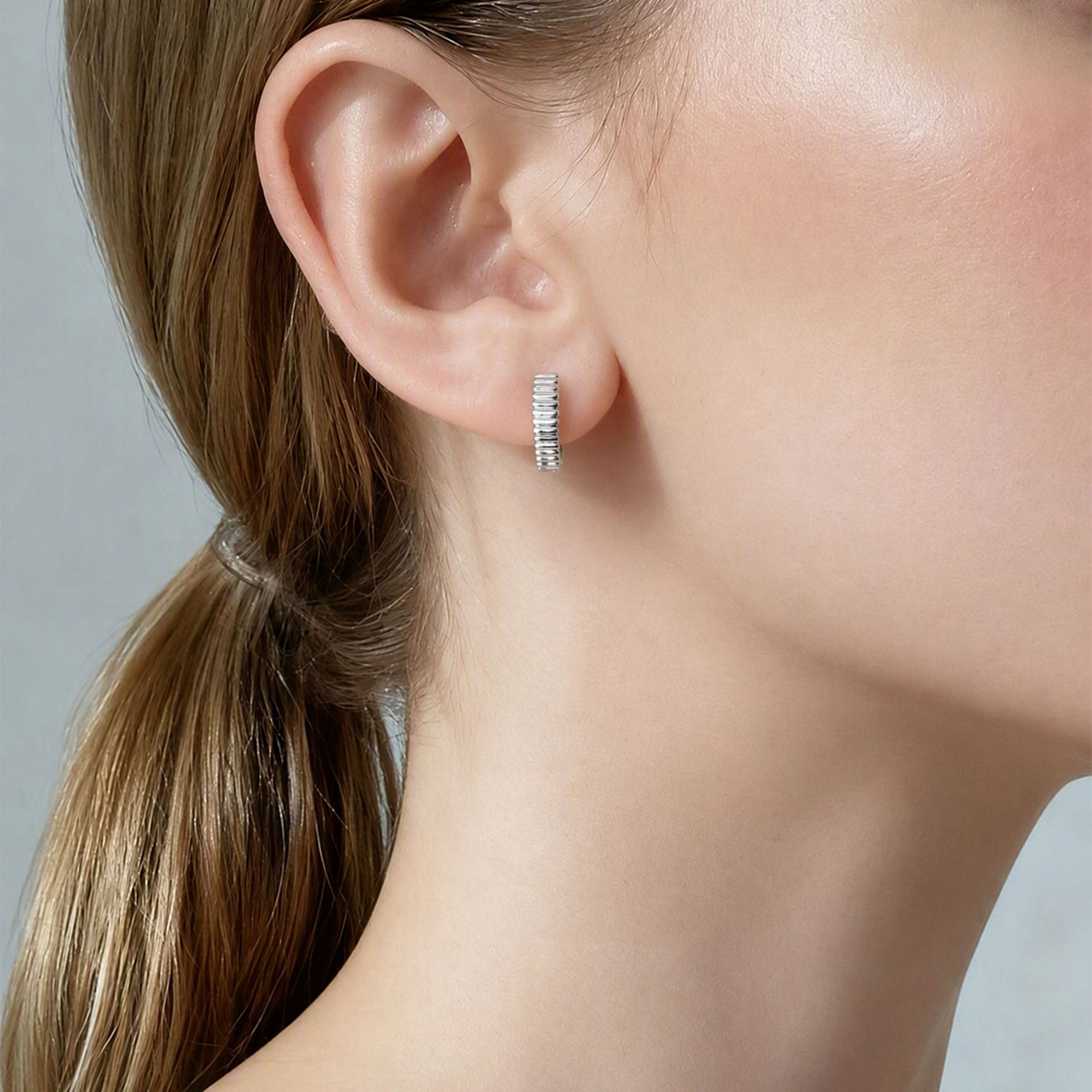 Fluted Ribbed Hoop Earrings | Silver Earrings