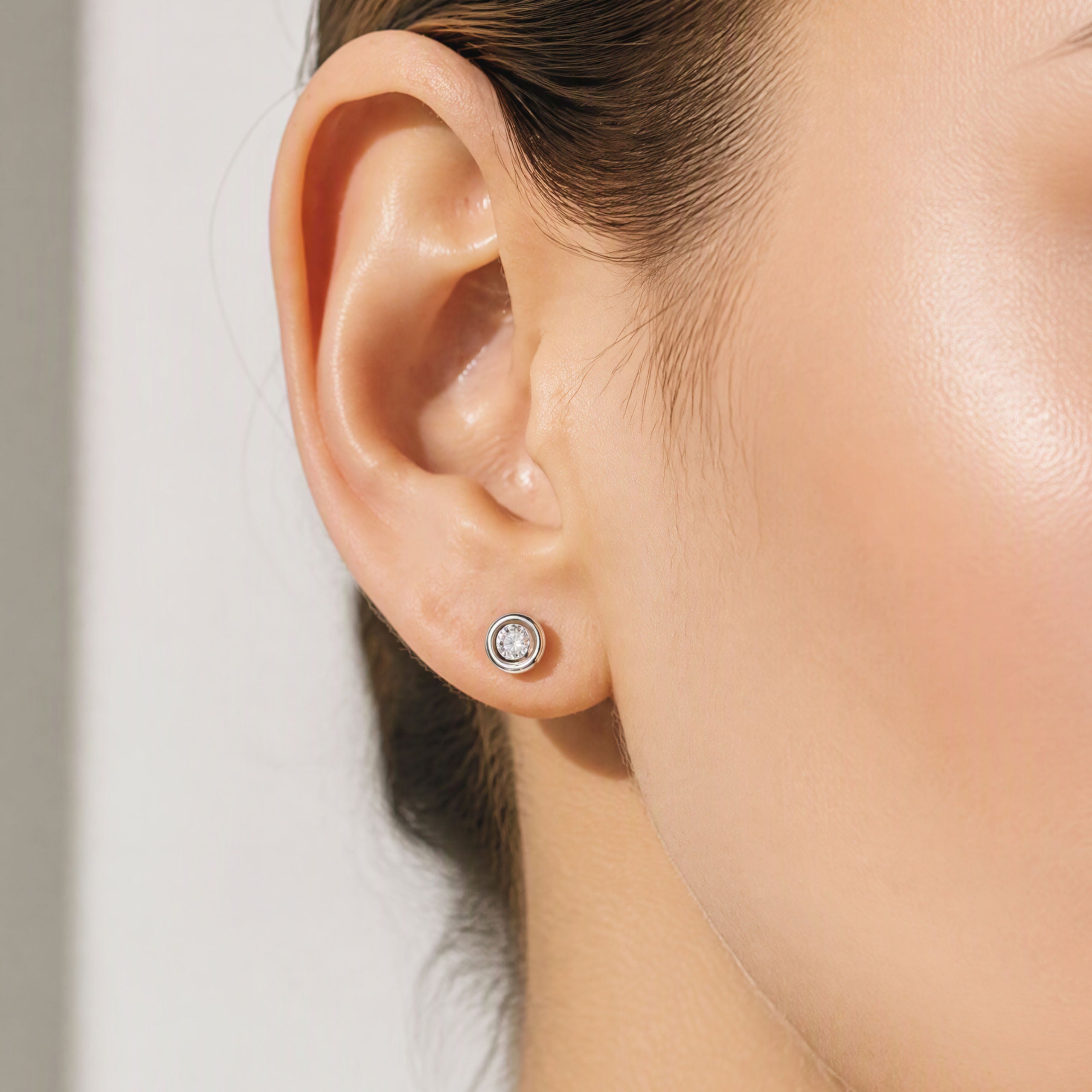 Mini Lab Grown Diamond Solitaire Stud Earrings  | Silver Earrings