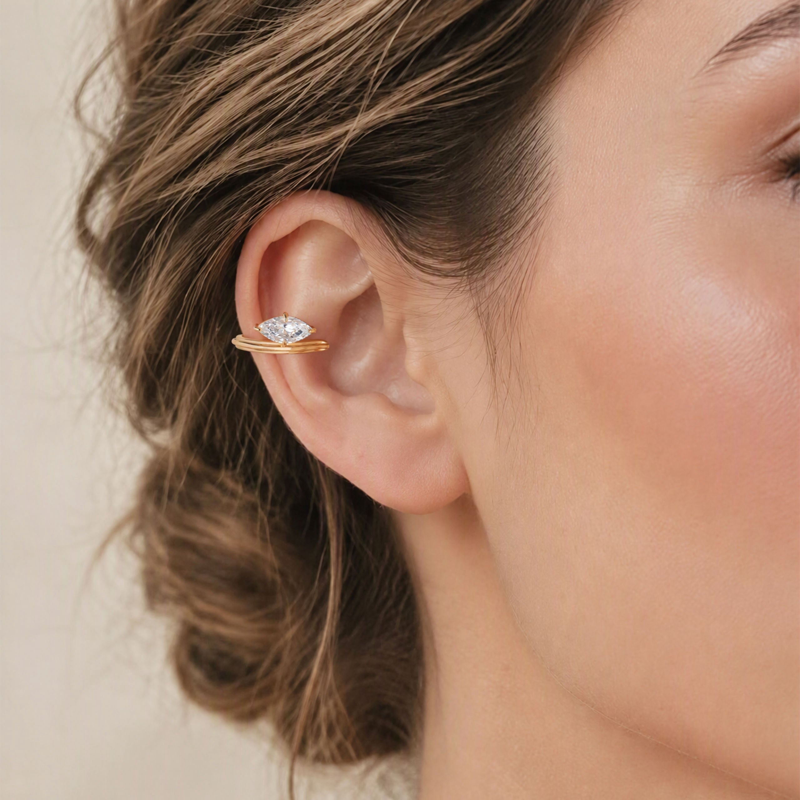 Marquise Solitaire Clip‑on Earring | Silver Earrings