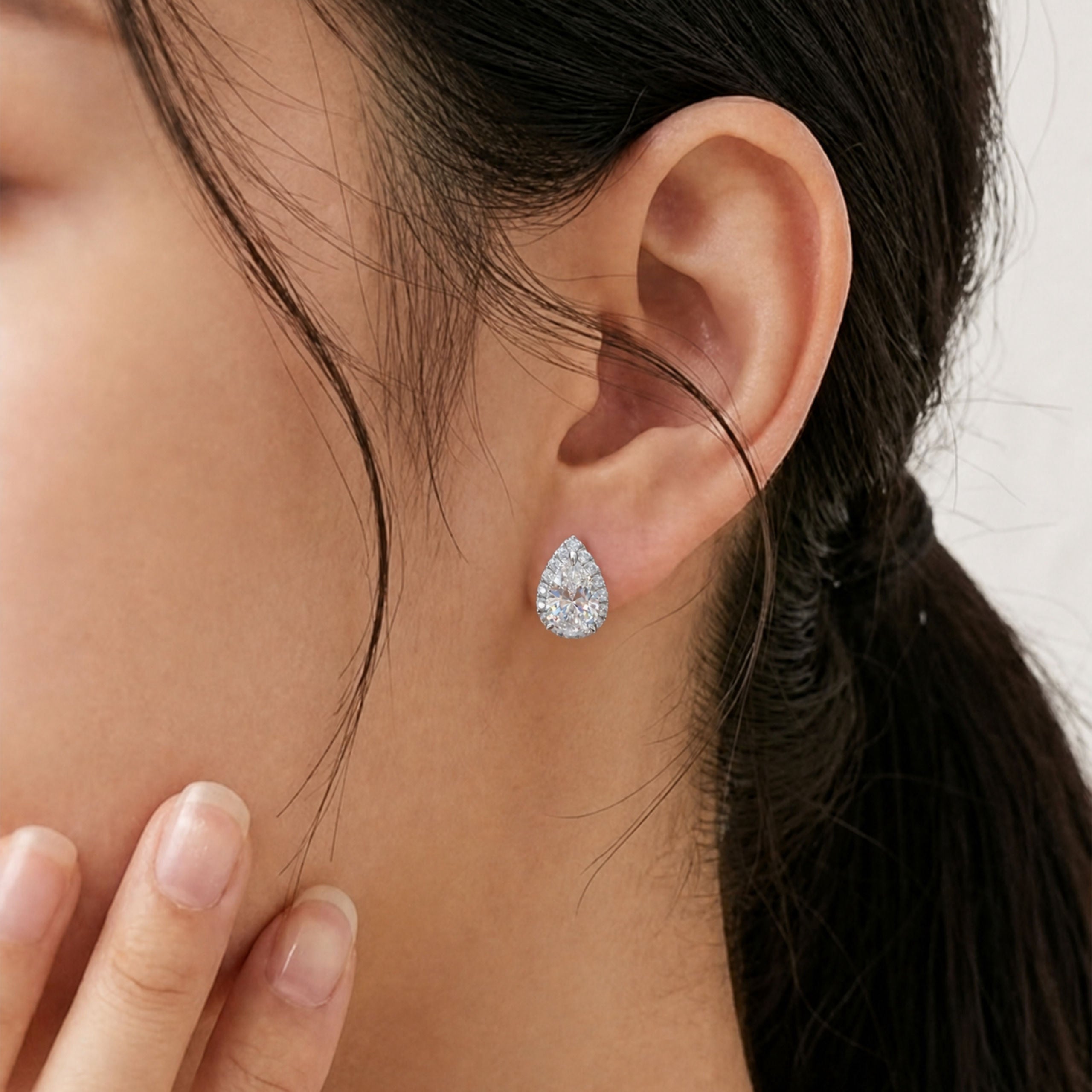 Pear-Cut Halo Stud Earrings | Silver Earrings