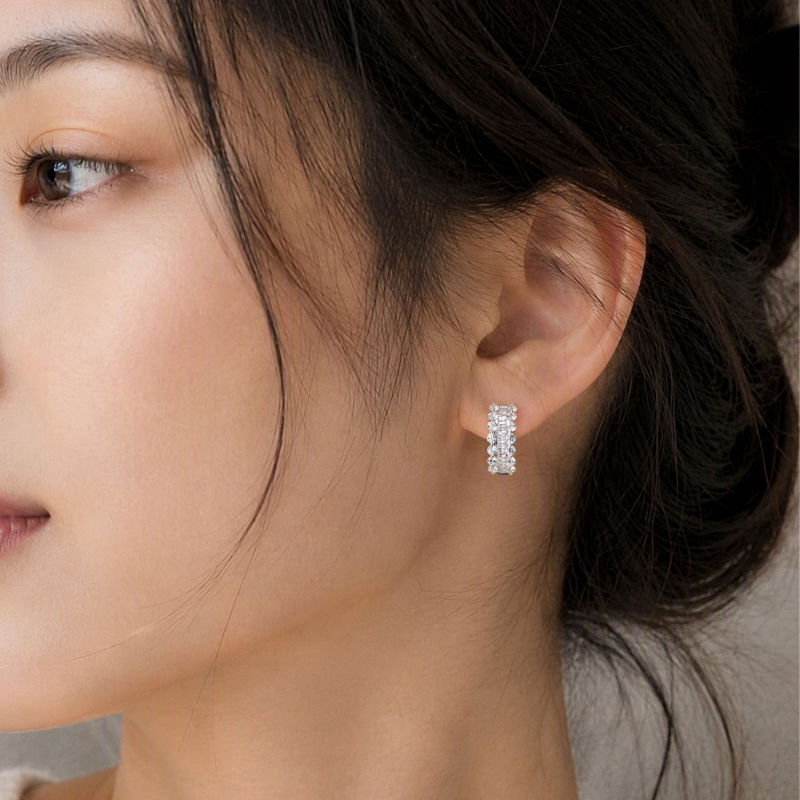 Elegant Zirconia Huggie Hoop Earrings | Silver Earrings