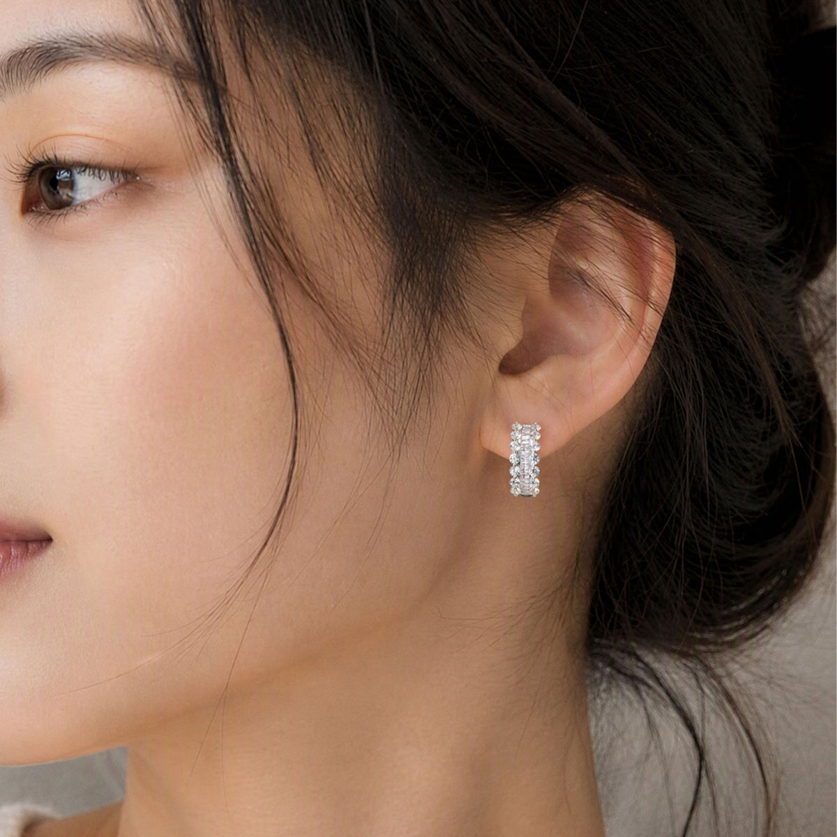 Elegant Zirconia Huggie Hoop Earrings | Silver Earrings