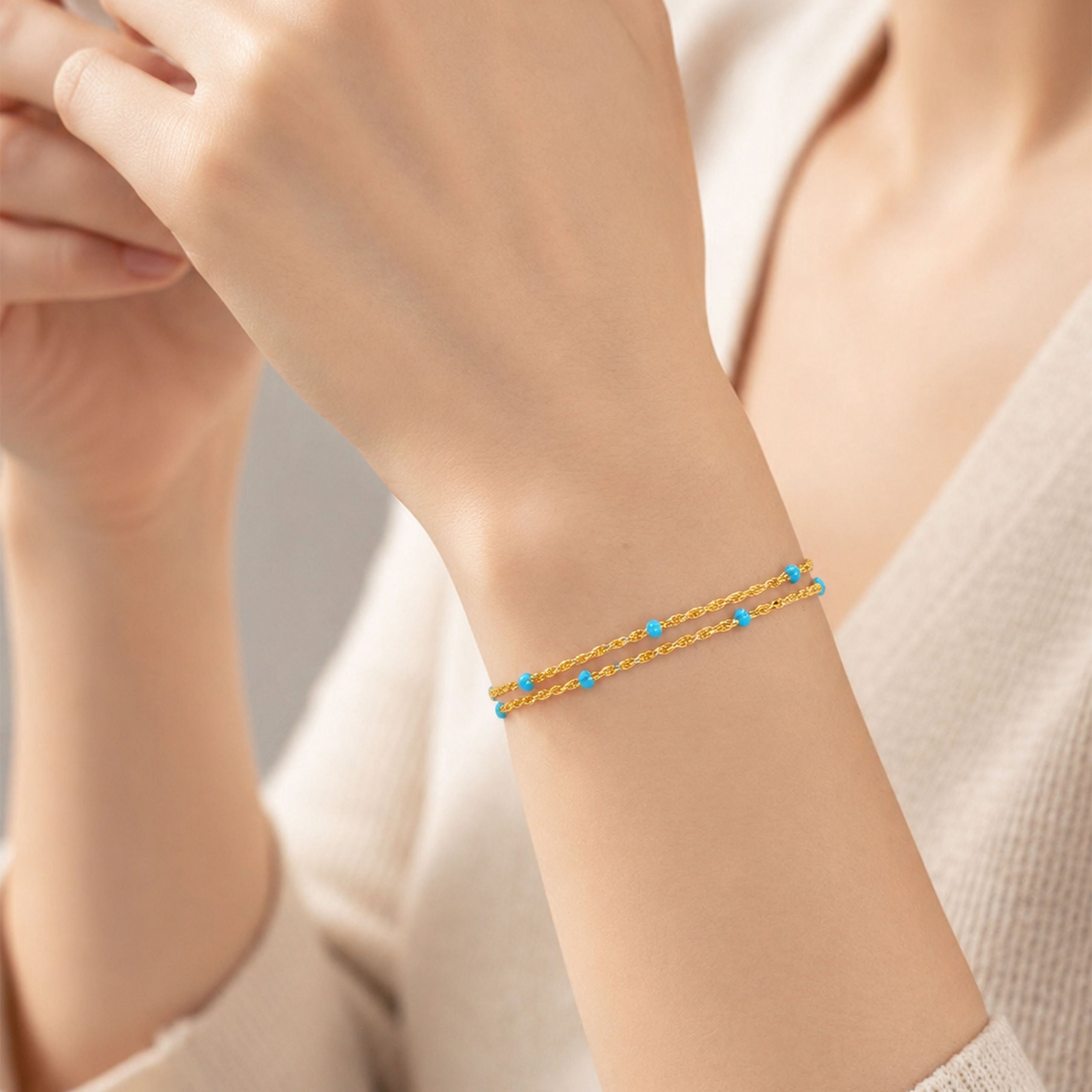 Enamel Double-Layer Twisted Bracelet | Silver Bracelet