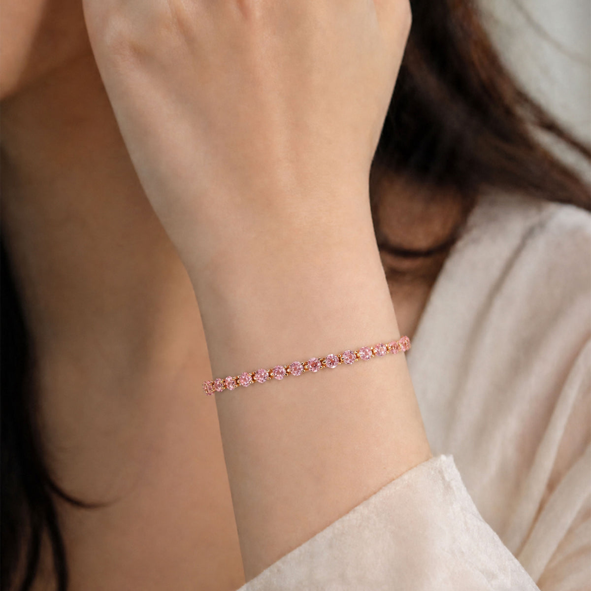 Pink Gemstone Three Stone Bracelet | Silver Bracelet
