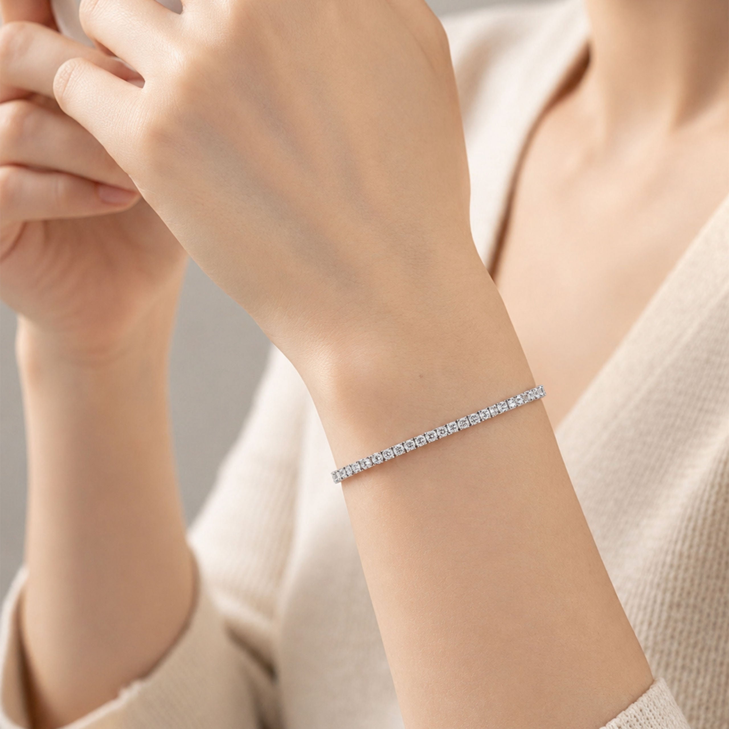 0.1ct Lab Grown Diamond Tennis Bracelet  | Silver Bracelet