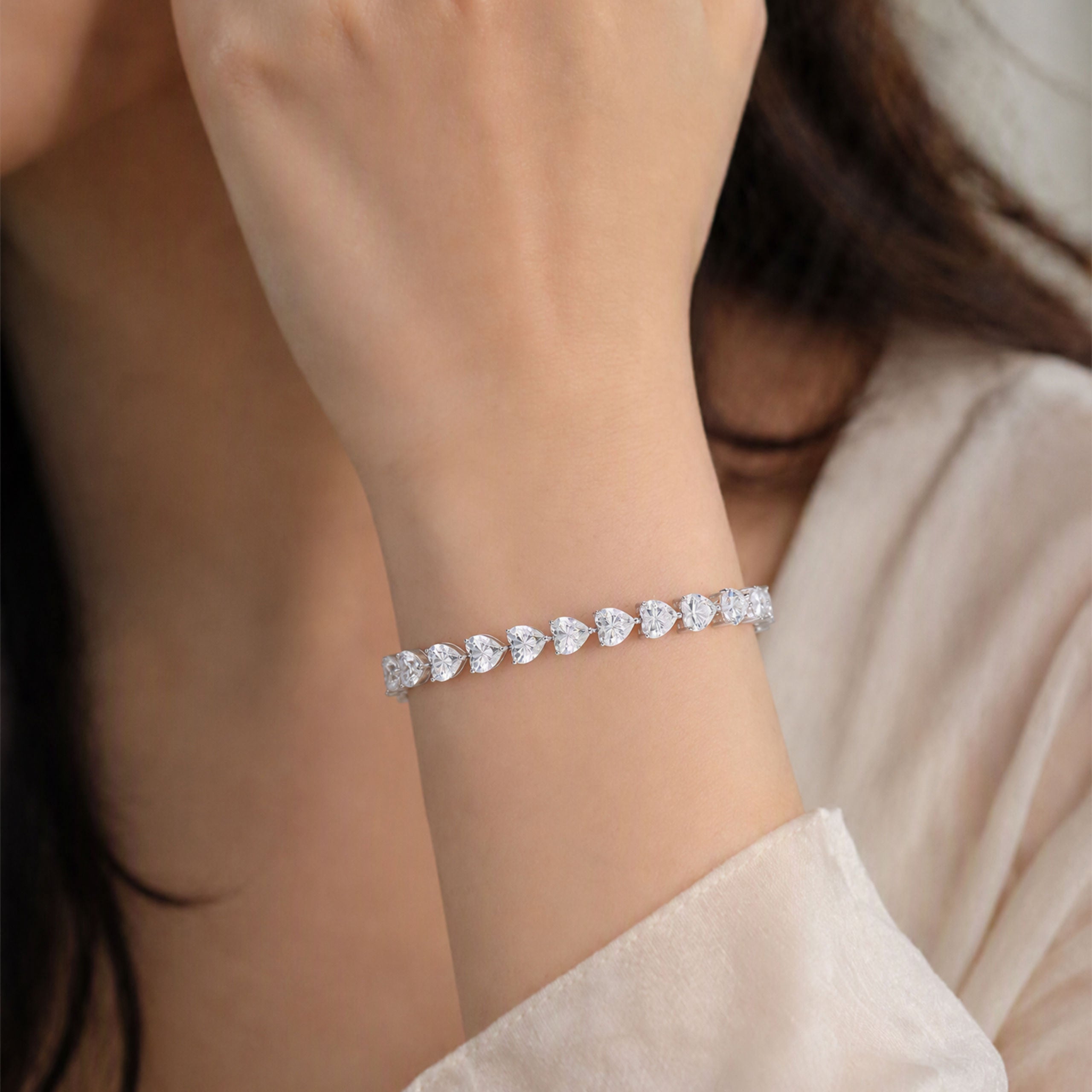 Romantic Heart-Cut Sterling Silver Bracelet