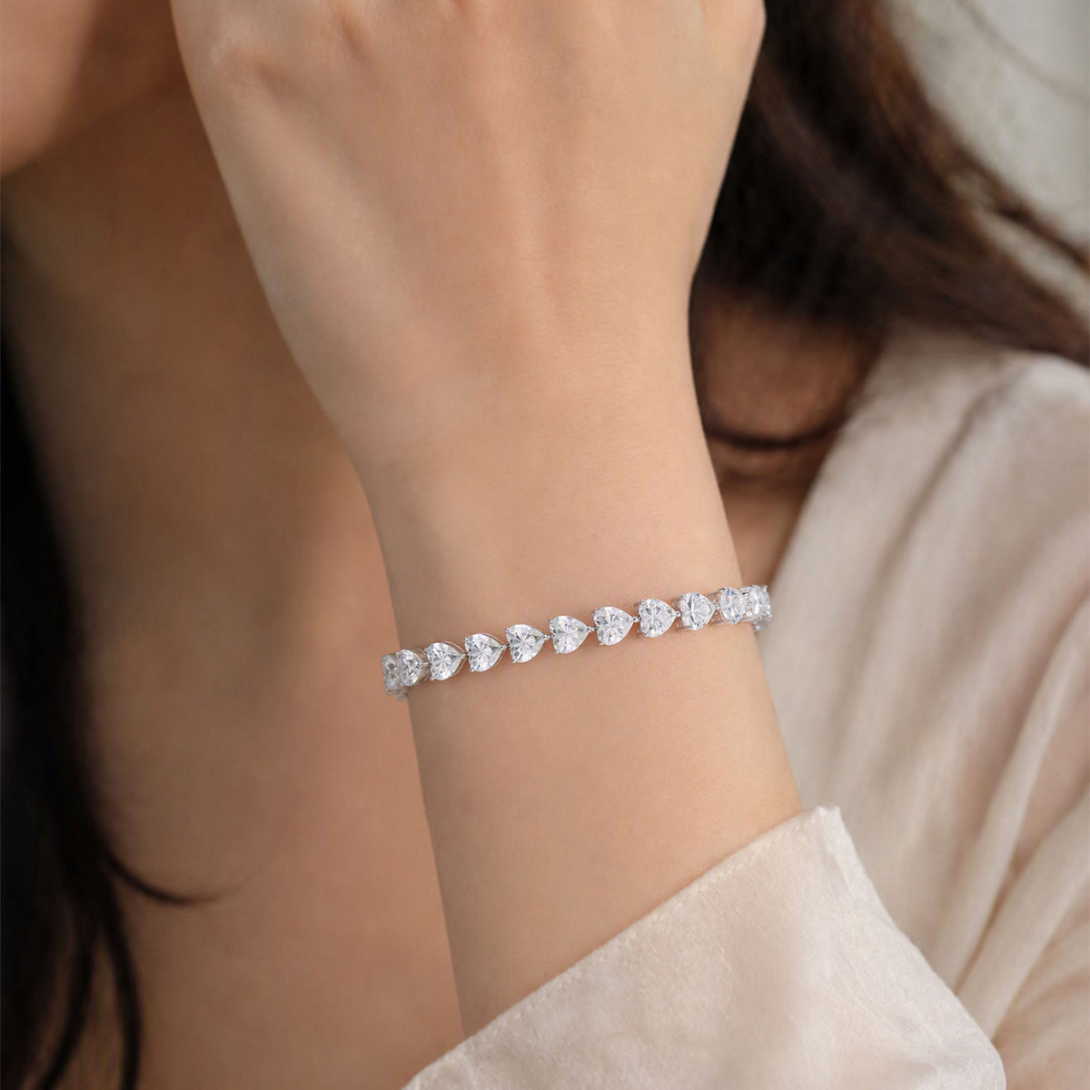 Romantic Heart-Cut Sterling Silver Bracelet