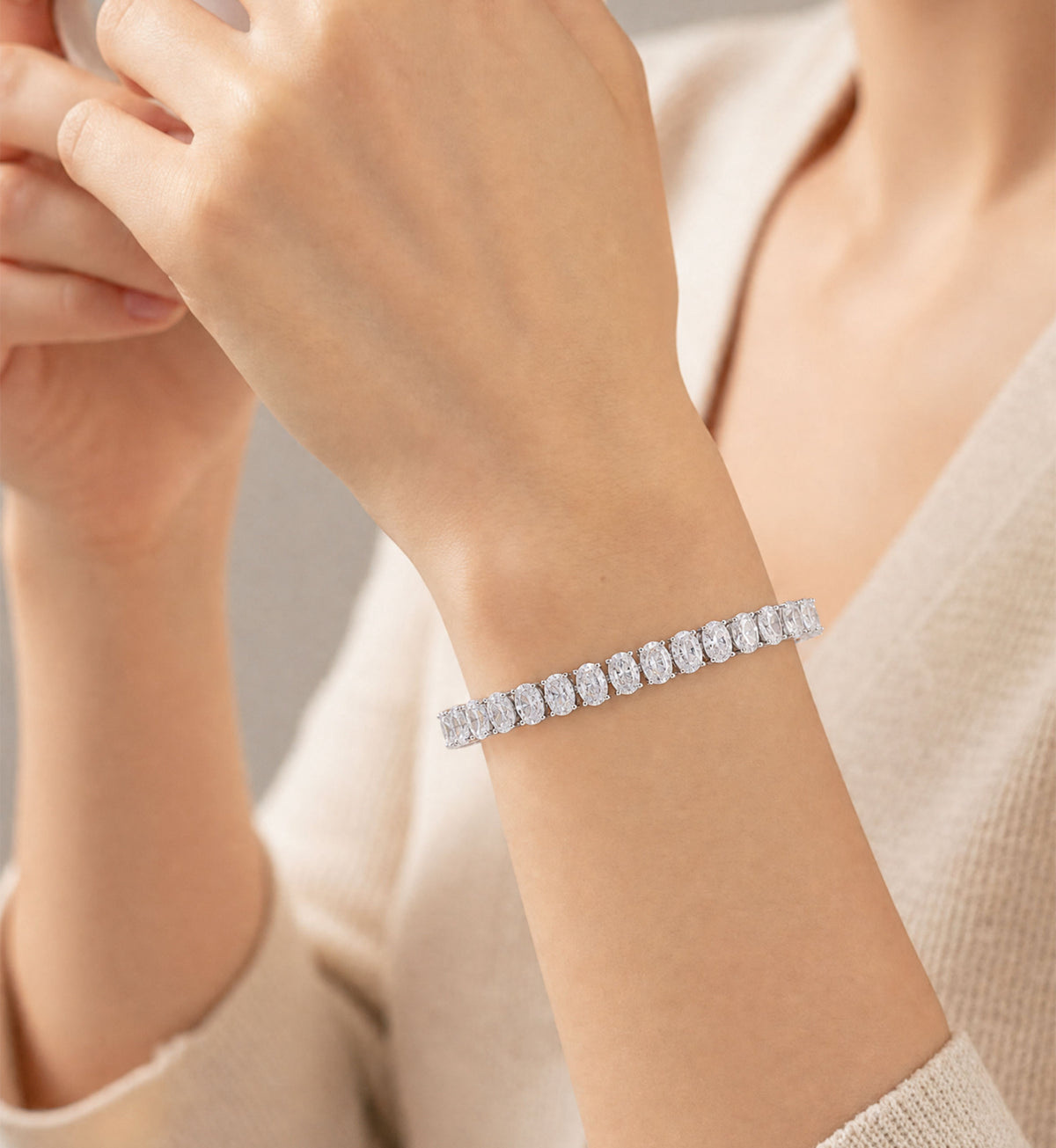 Dazzling Oval-cut Tennis Silver Bracelet