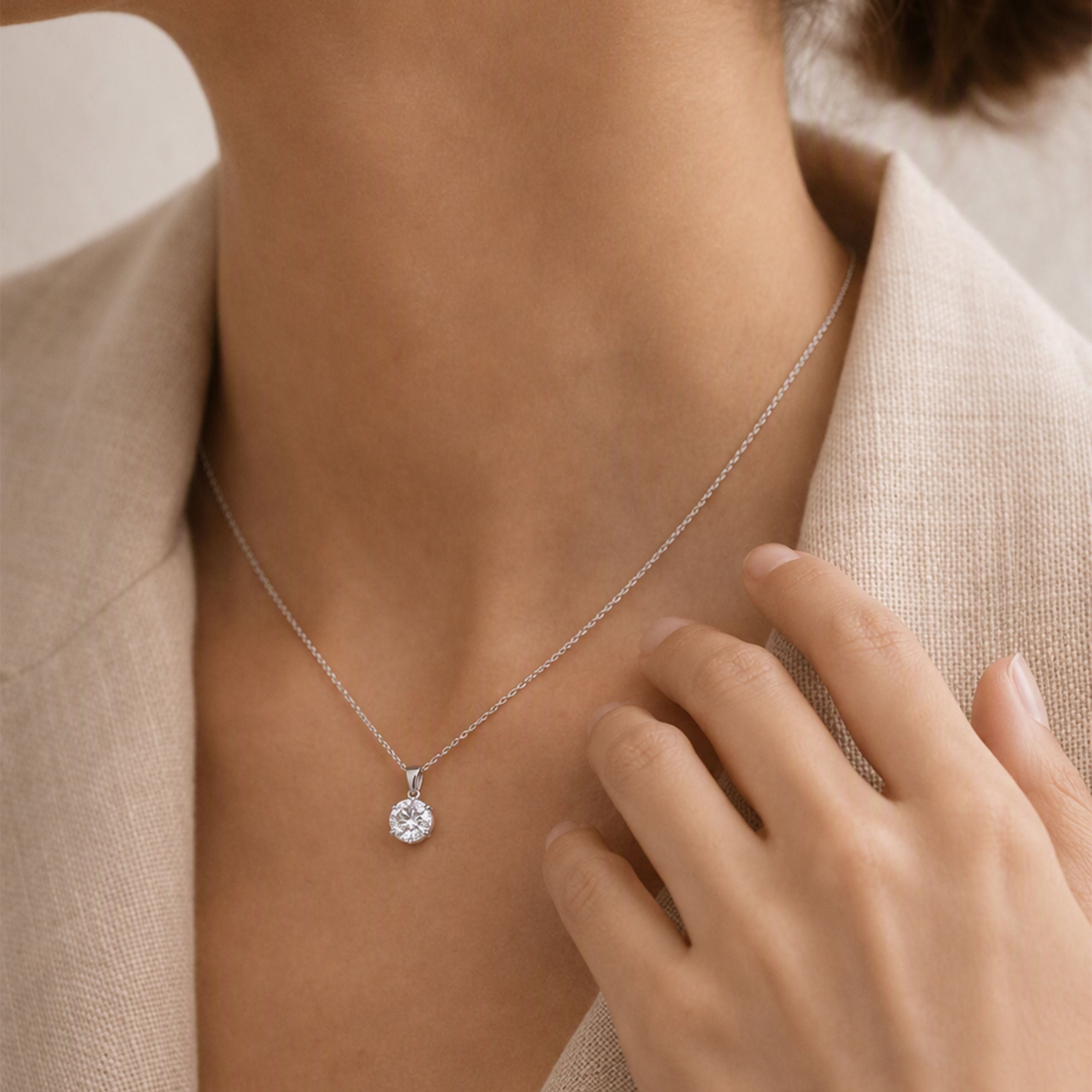 Lab Grown Diamond Solitaire Pendant | Silver Necklace