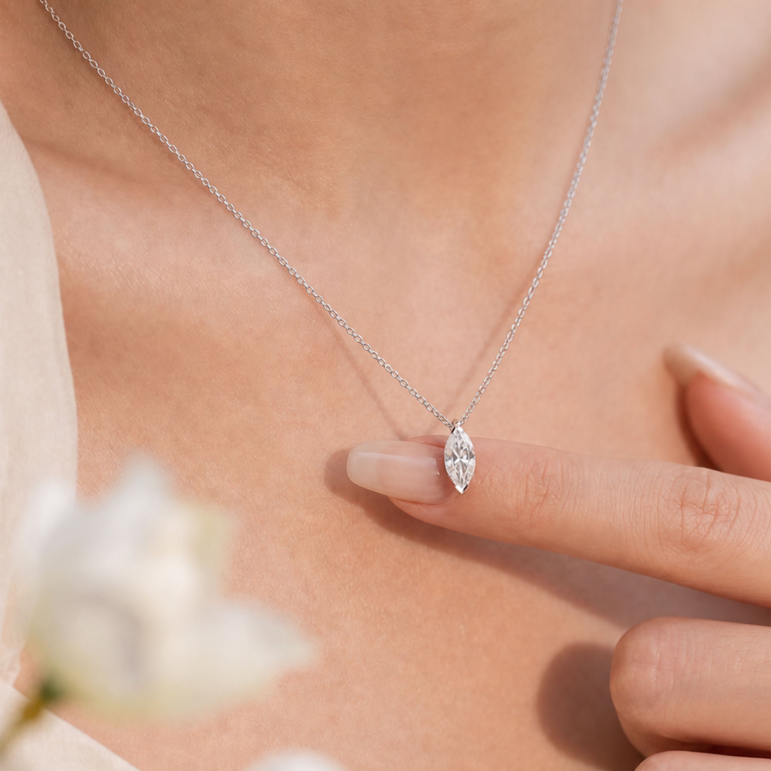 Lab Grown Diamond Marquise Pendant | Silver Necklace