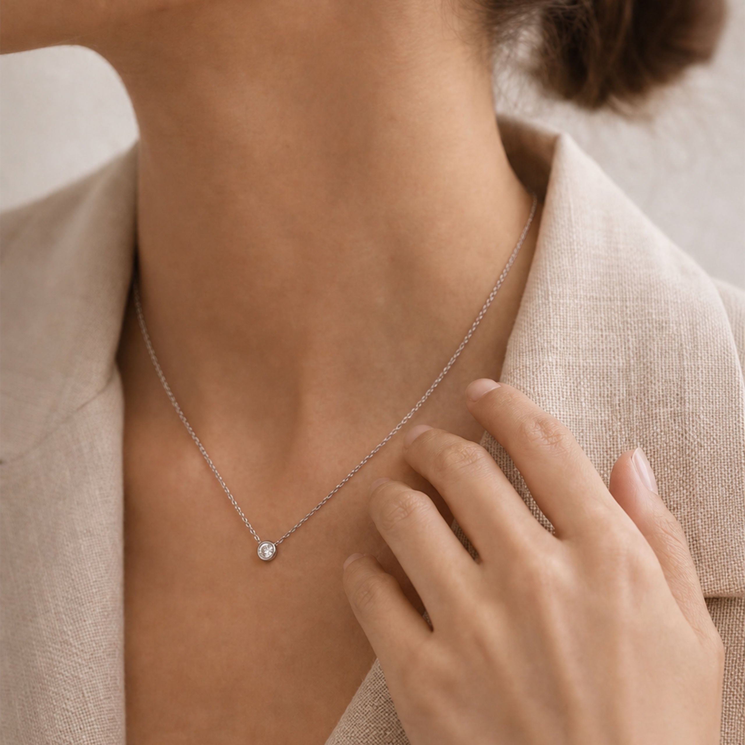 Lab Grown Diamond Mini Solitaire Pendant | Silver Necklace